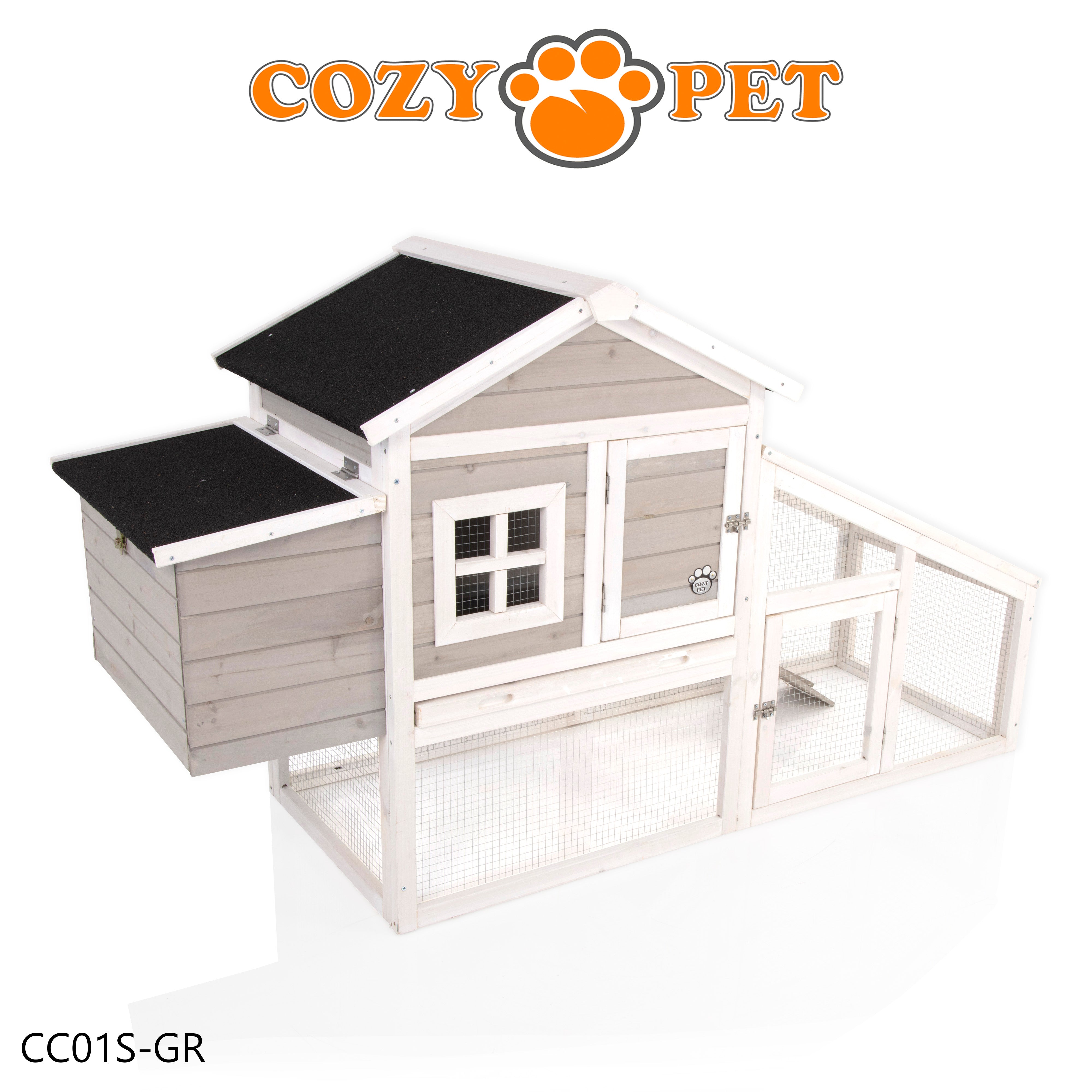 Chicken Coop Hen House by Cozy Pet Rabbit Hutch Grey and White Model CC01S-GR
