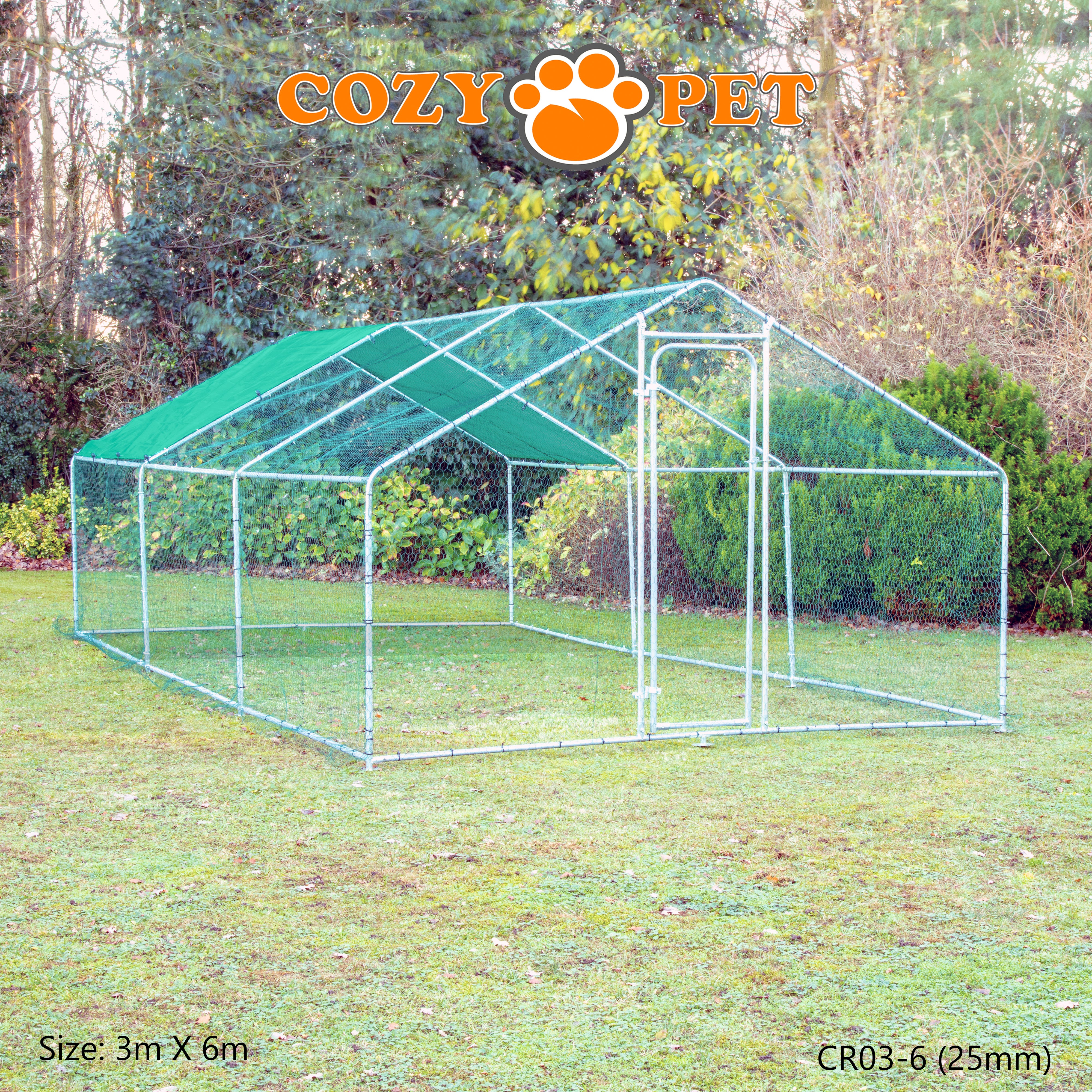 Chicken Run By Cozy Pet 3m X 6m 25mm Galvanised Steel Frame - CR03-6 (25mm)