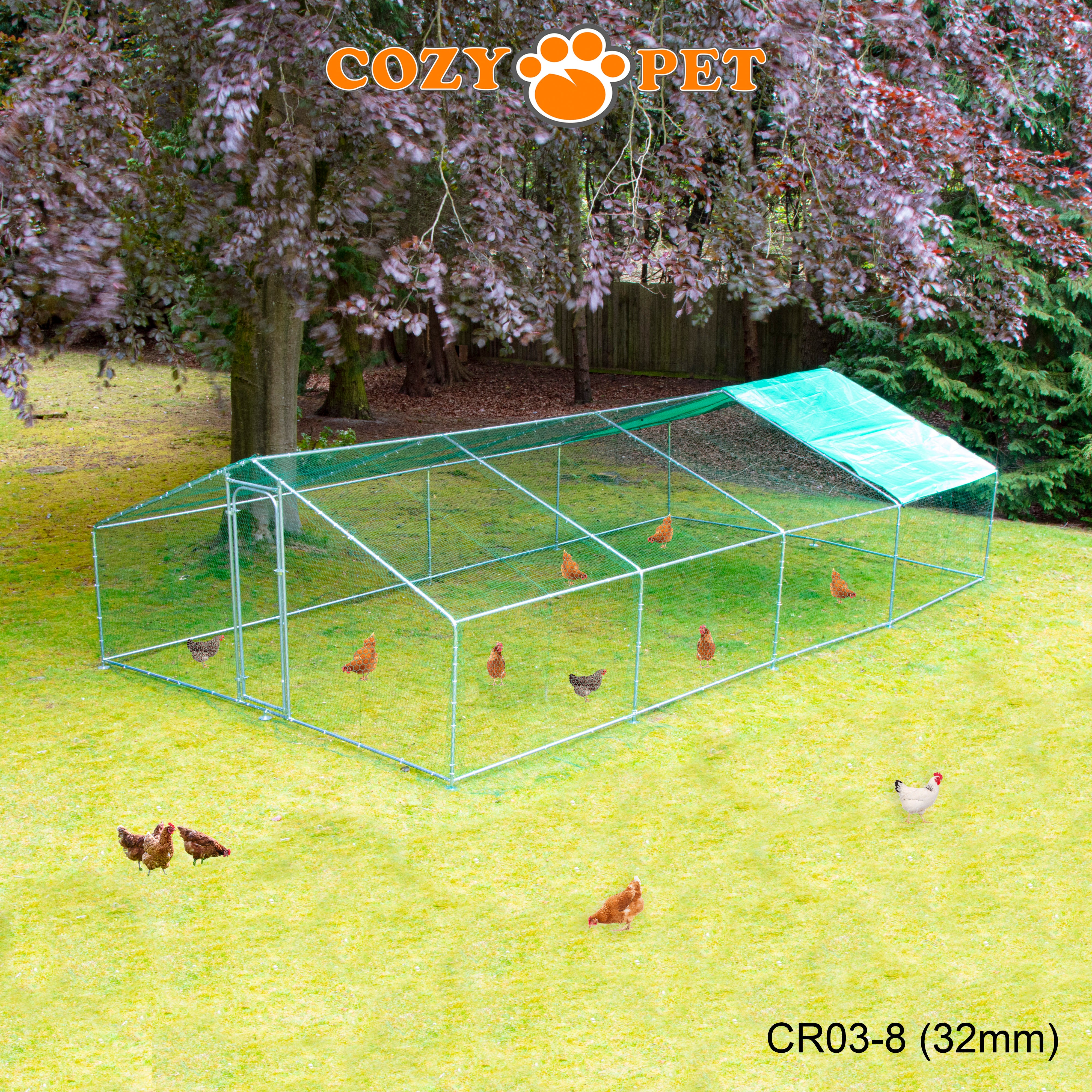 Chicken Run By Cozy Pet 3m X 8m 32mm Galvanised Steel Frame - CR03-8 (32mm)