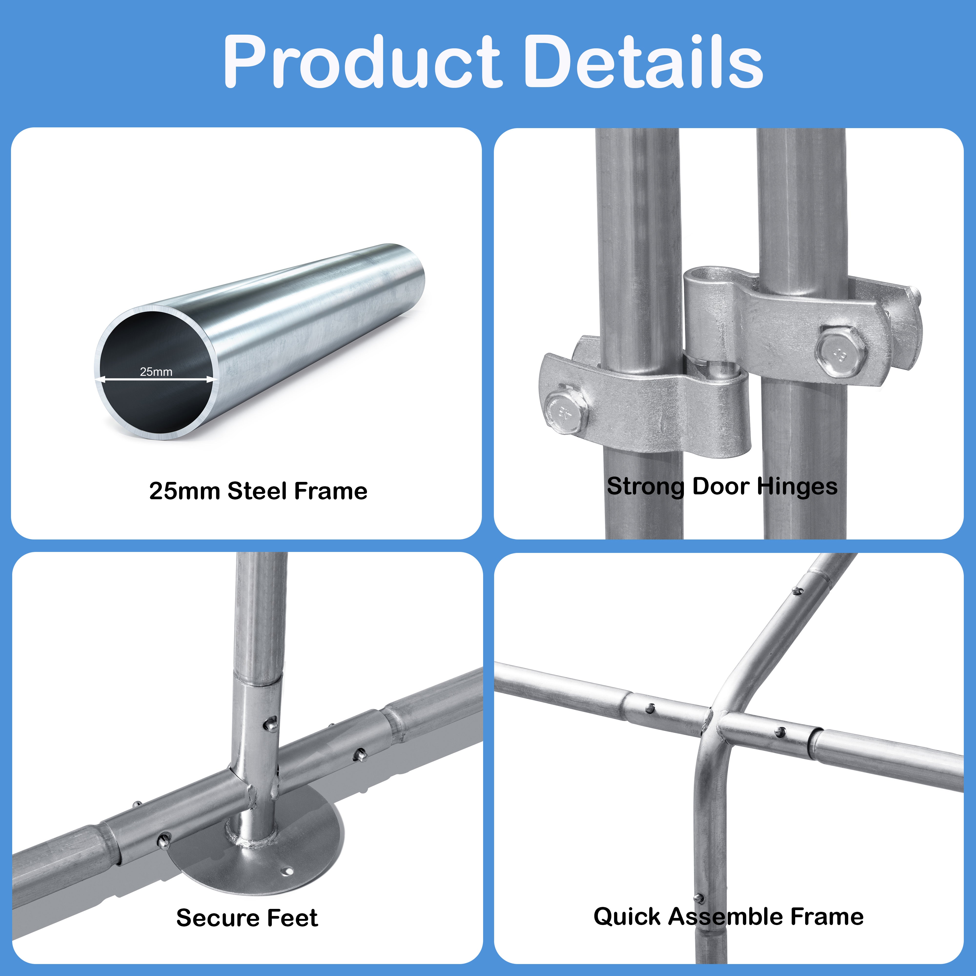 Chicken Run By Cozy Pet 4m X 4m 25mm Galvanised Steel Frame - CR04-4 (25mm)