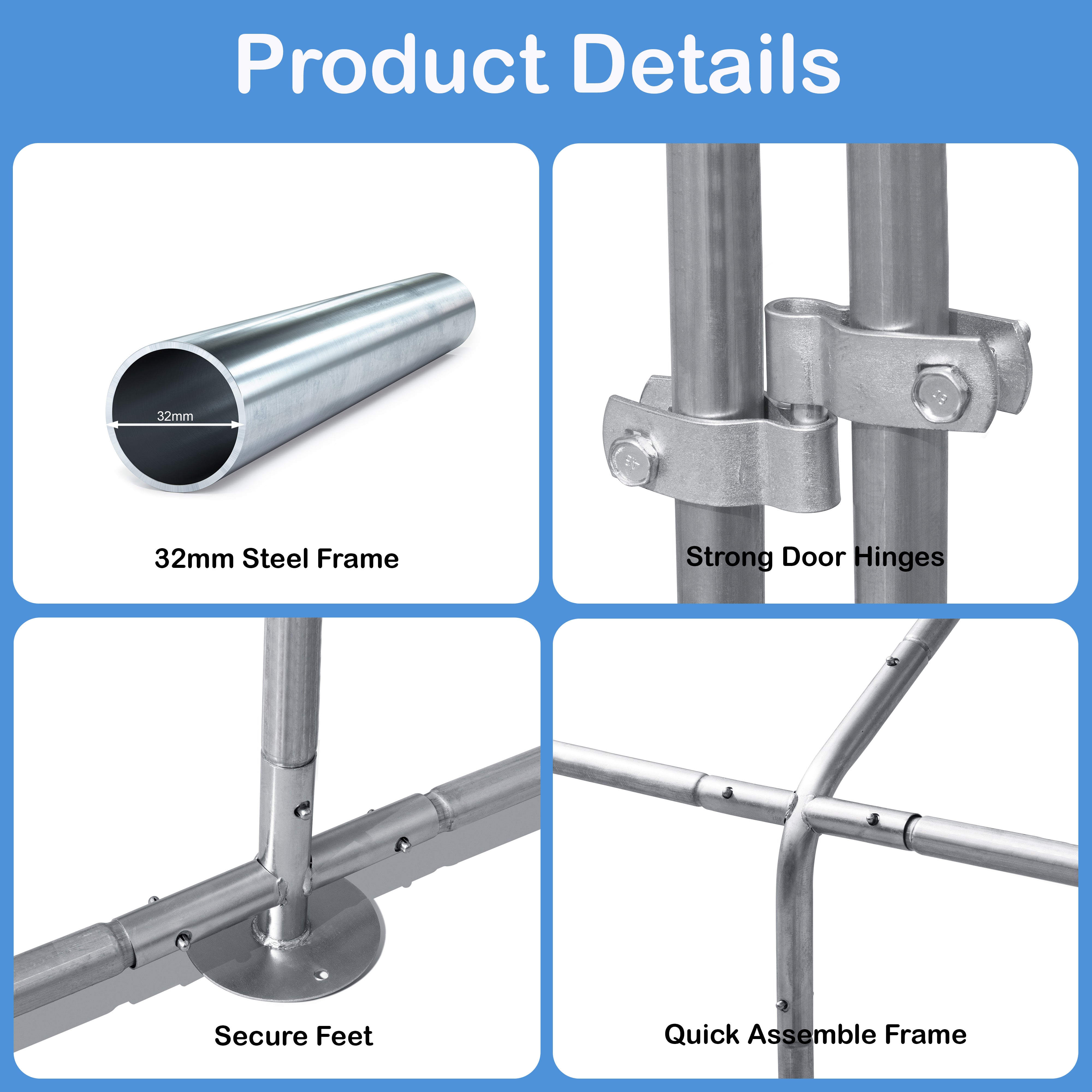Chicken Run By Cozy Pet 3m X 6m 32mm Galvanised Steel Frame - CR03-6 (32mm)