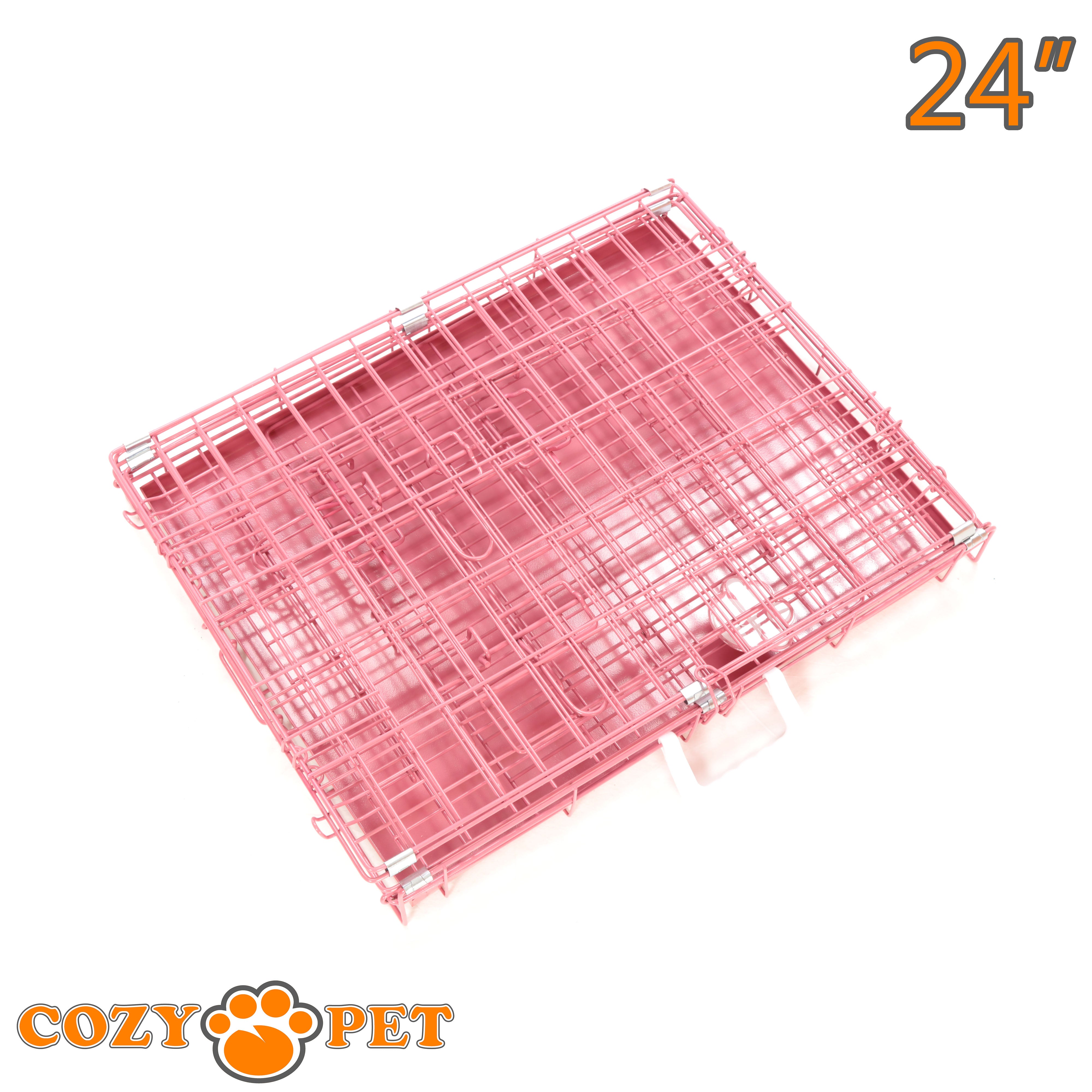 24" Cozy Pet Dog Cage in Pink with Taylored Vet Bedding and Metal Tray - DC24P + VB24C