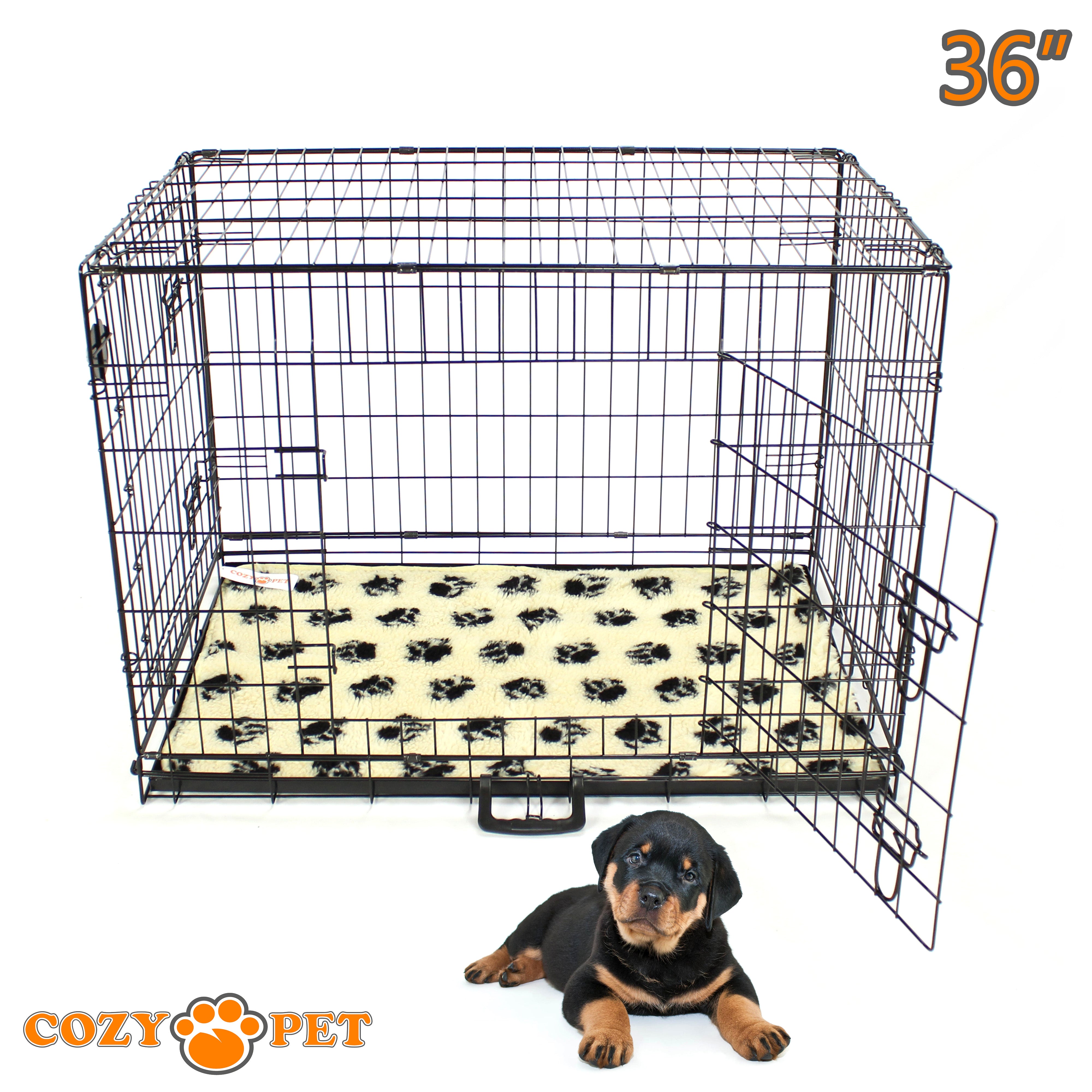 36 Cozy Pet Dog Cage in Black with Taylored Vet Bedding and Metal Tra