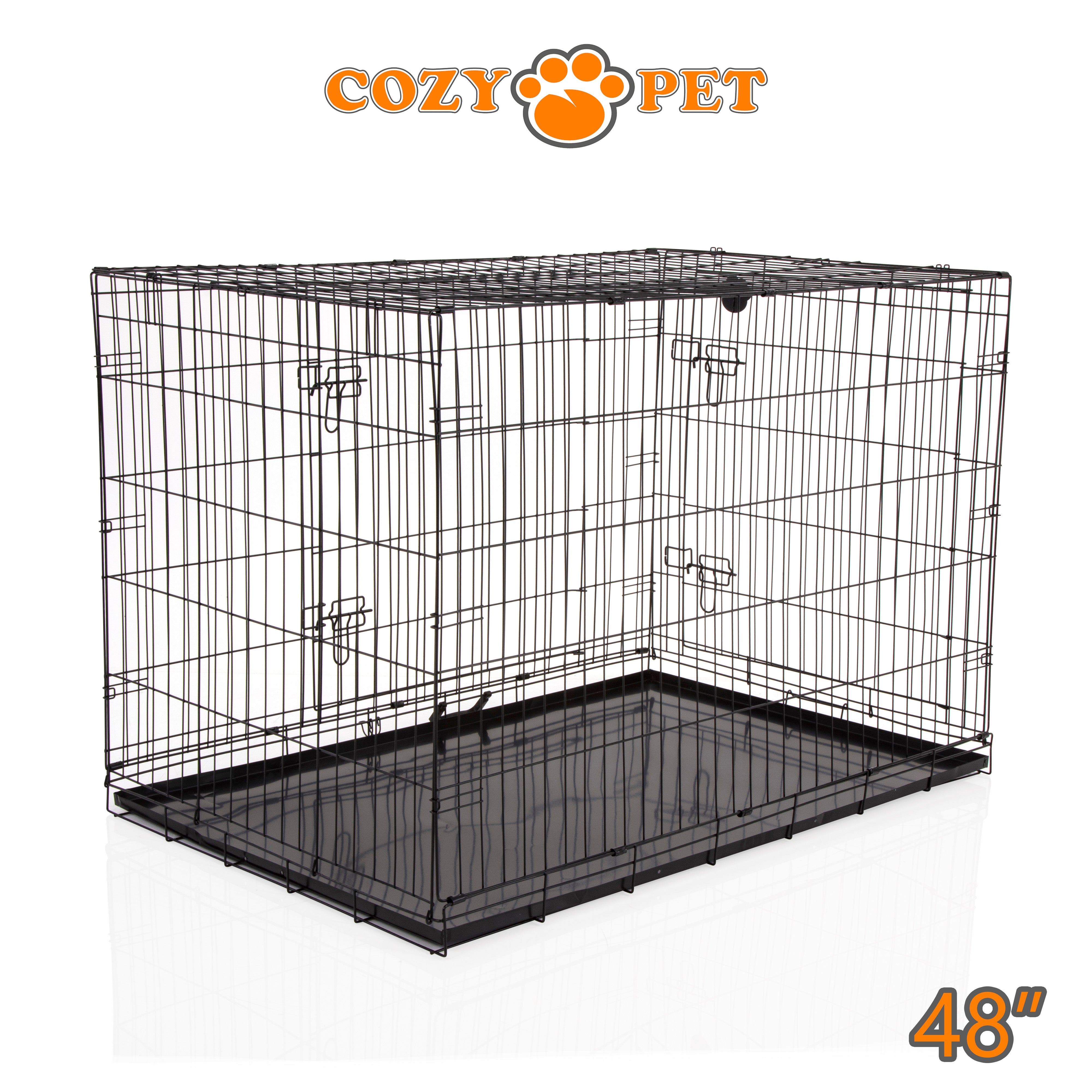48" Dog Cage in Black by Cozy Pet with Metal Tray - DC48B