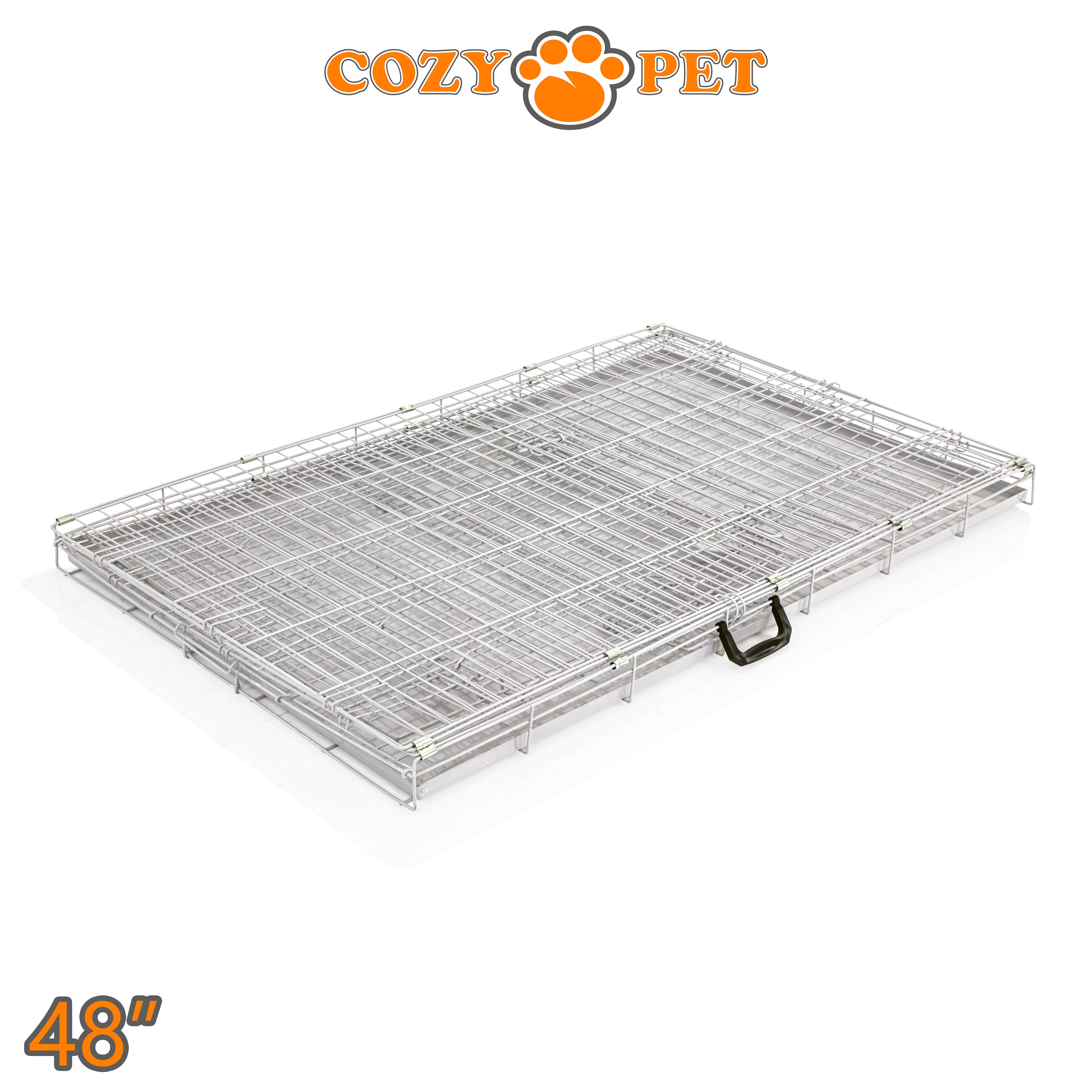 48" Dog Cage in Light Grey by Cozy Pet with Taylored Vet Bedding and a Metal Tray - DC48G + VB48C