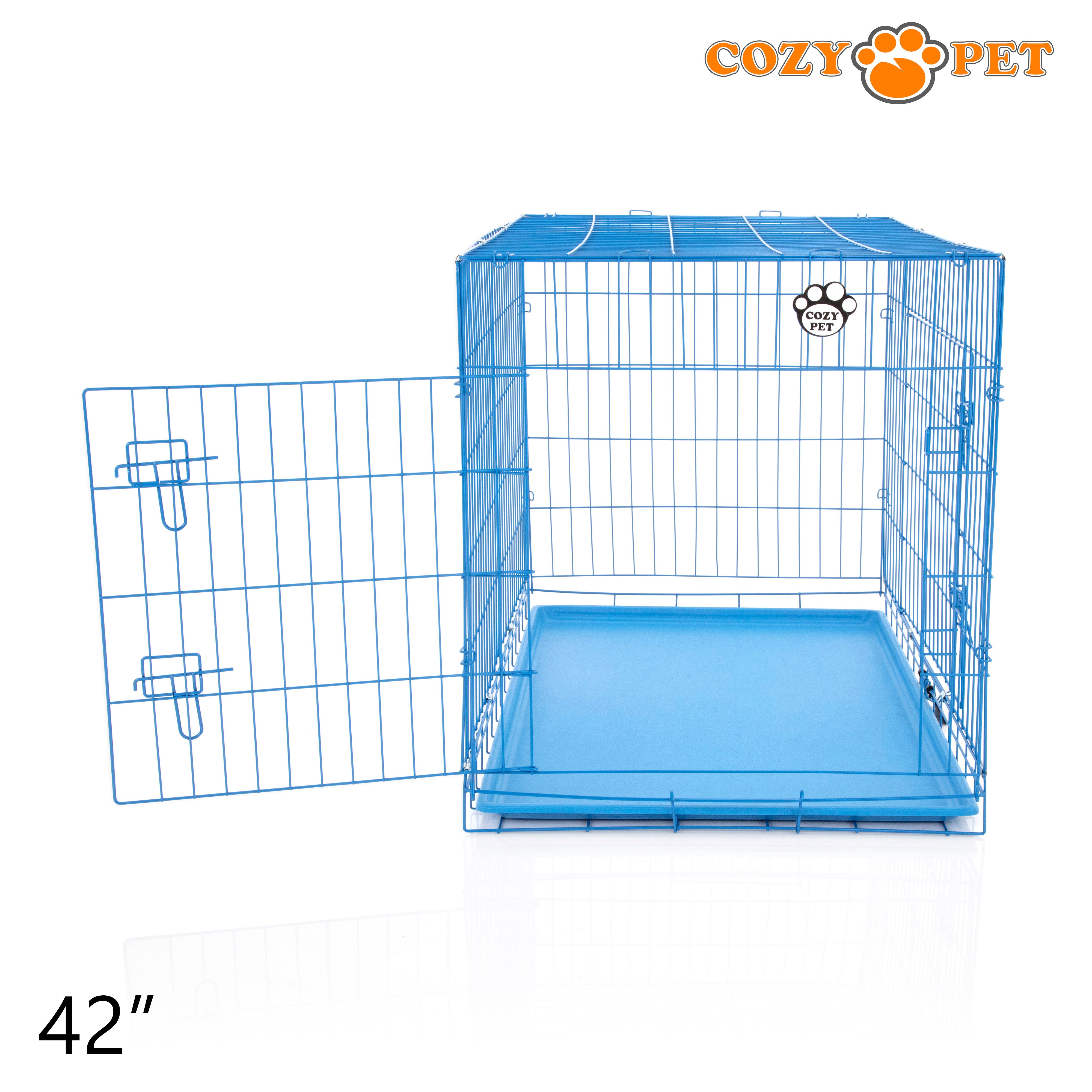 42" Cozy Pet Dog Cage in Blue with ABS Tray - DCP42BL