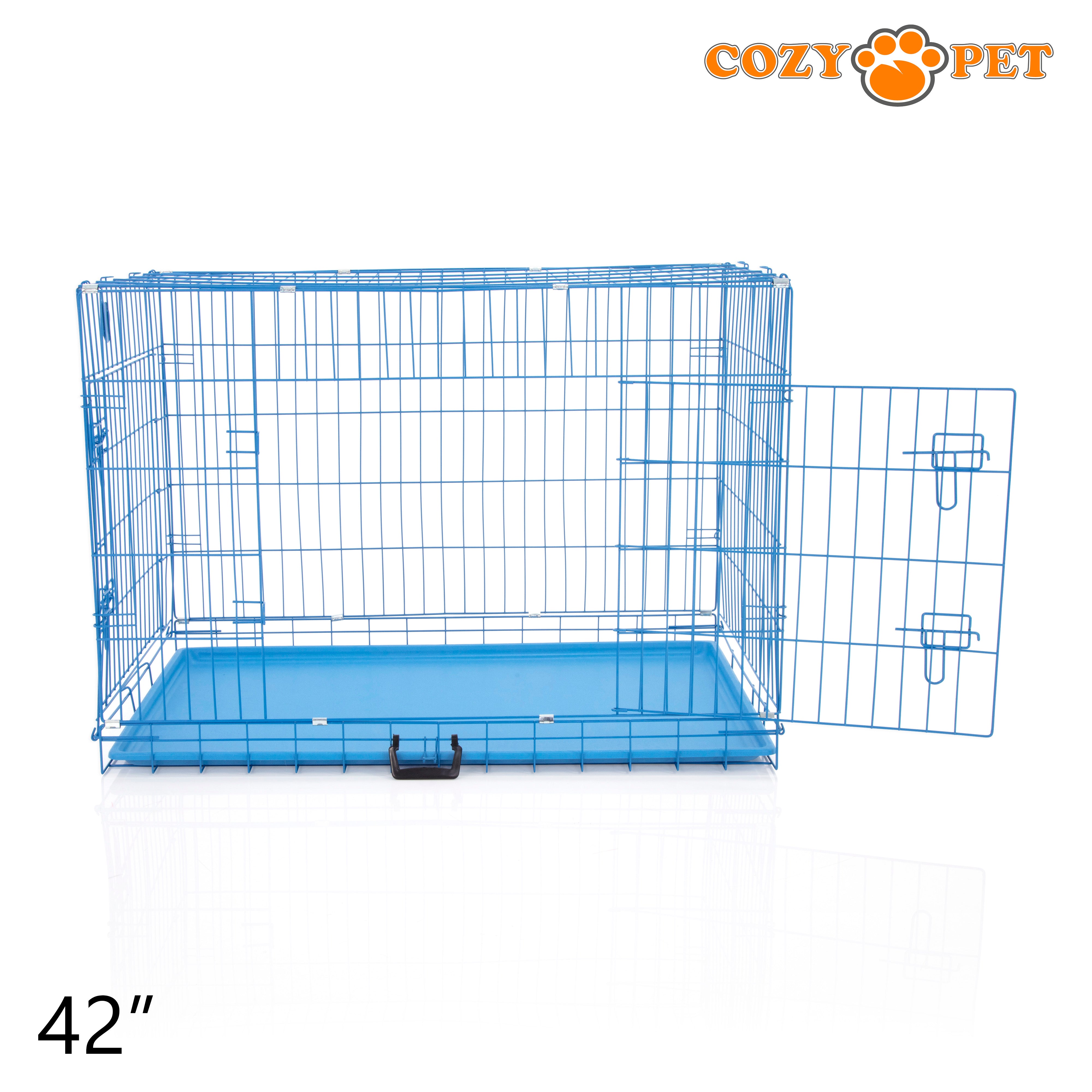 42" Cozy Pet Dog Cage in Blue with ABS Tray - DCP42BL