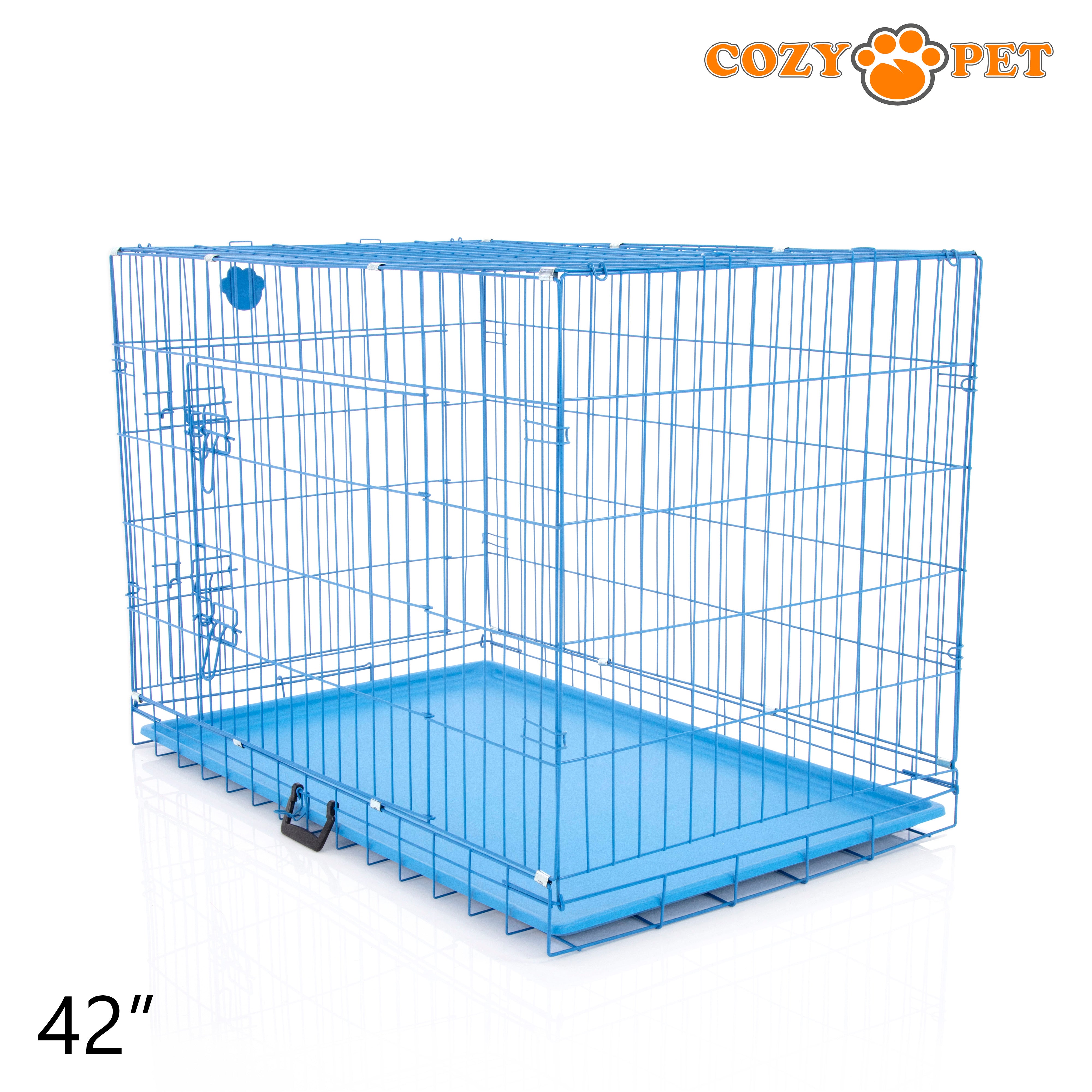 42" Cozy Pet Dog Cage in Blue with ABS Tray - DCP42BL