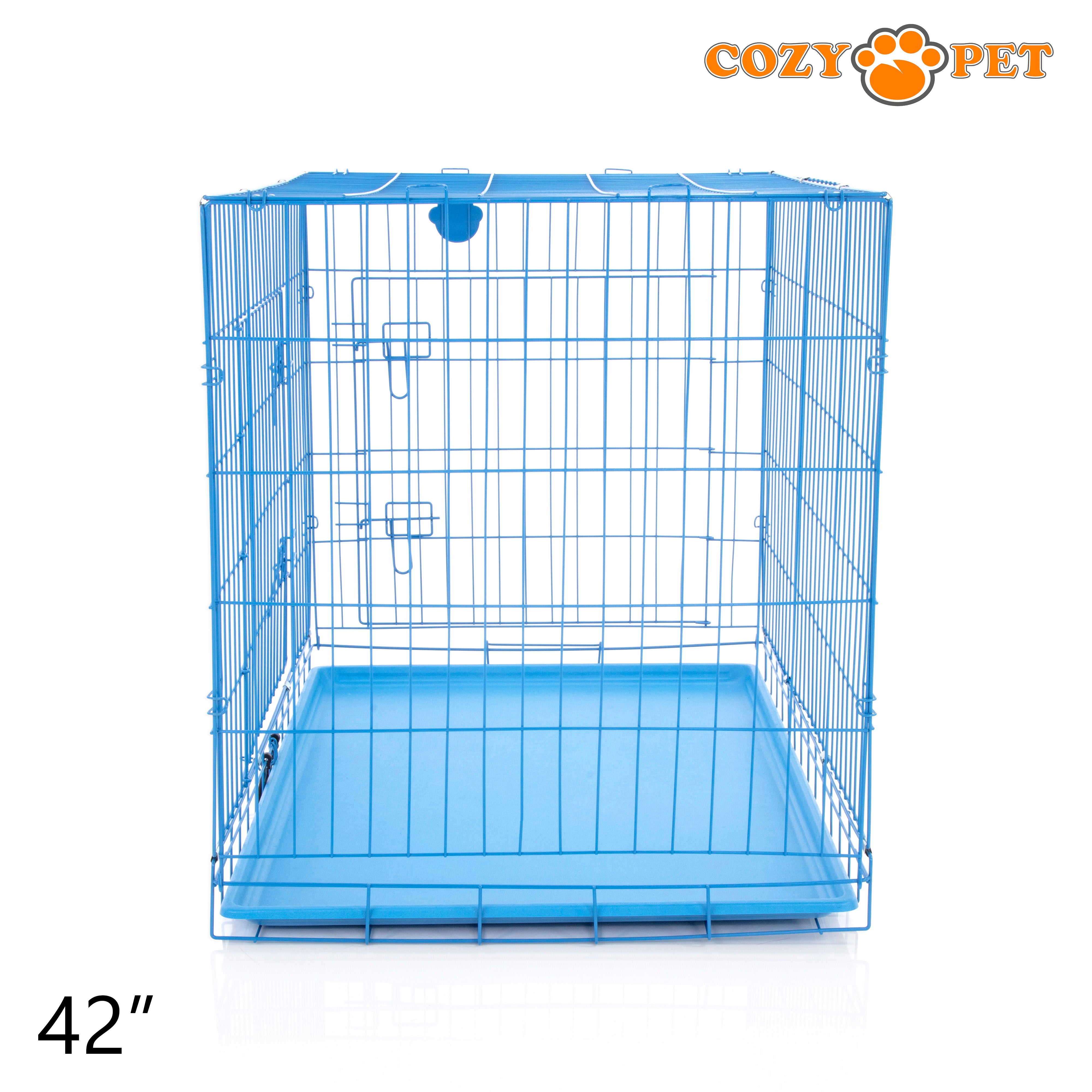 42" Cozy Pet Dog Cage in Blue with ABS Tray - DCP42BL