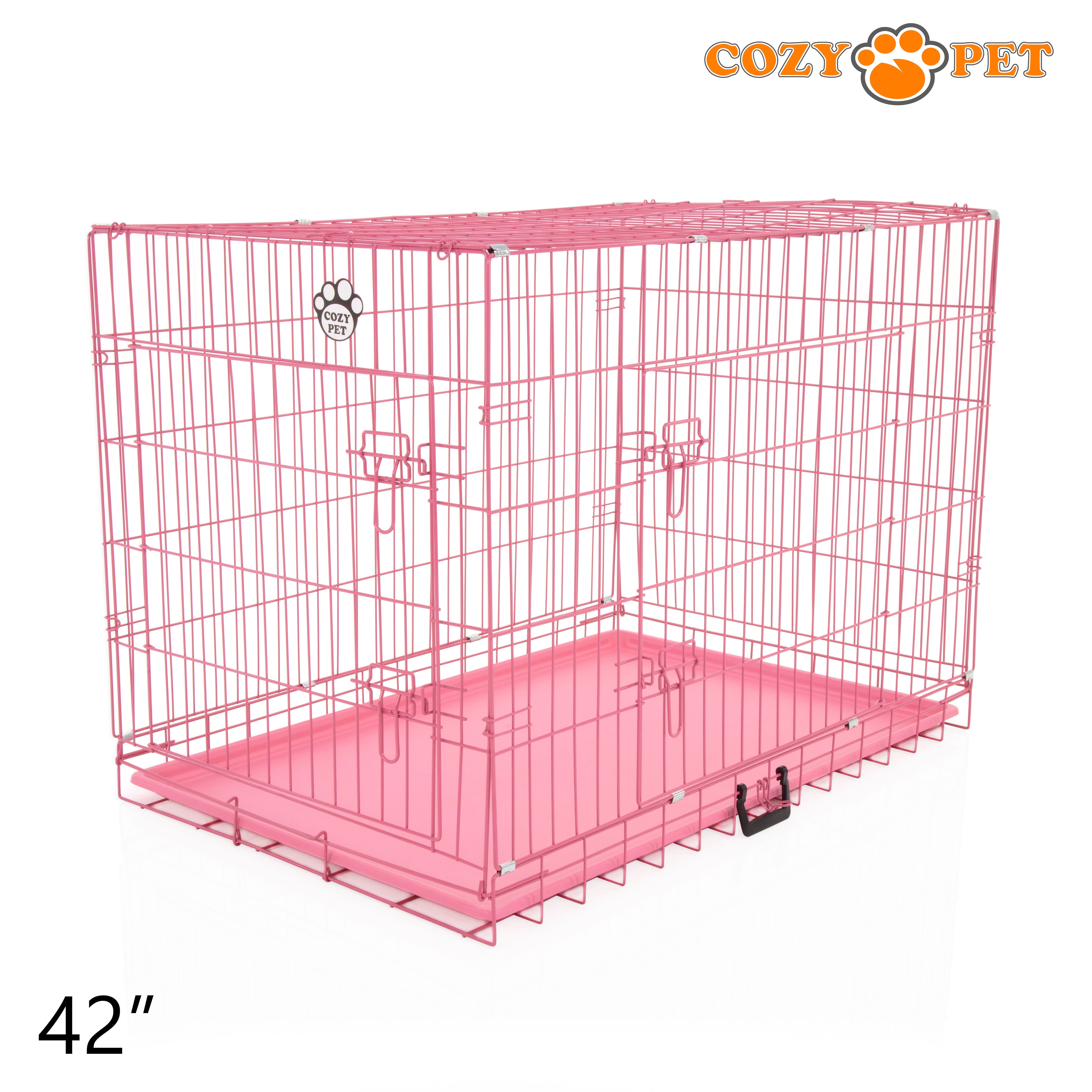 42" Cozy Pet Dog Cage in Pink with ABS Tray - DCP42P