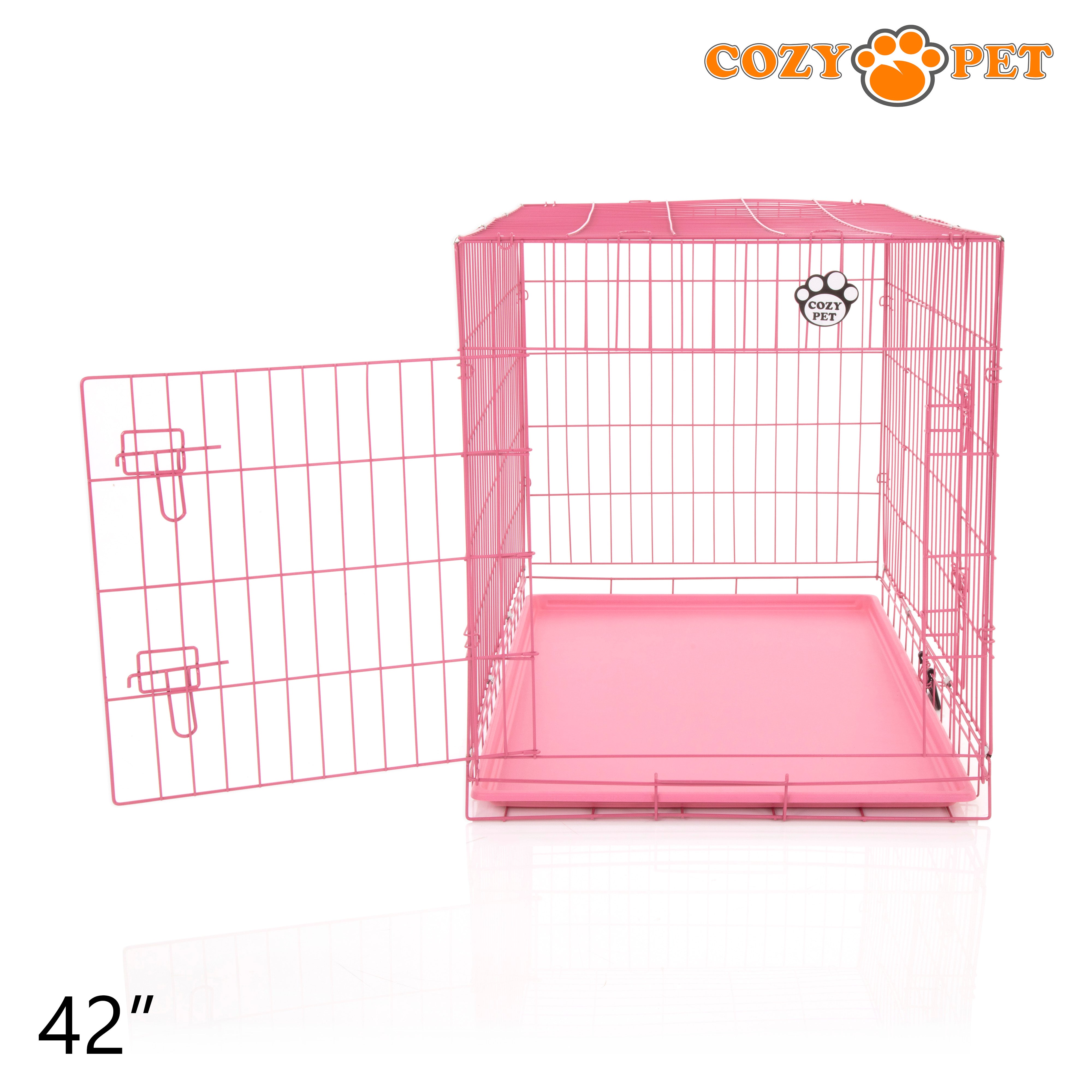 42" Cozy Pet Dog Cage in Pink with ABS Tray - DCP42P