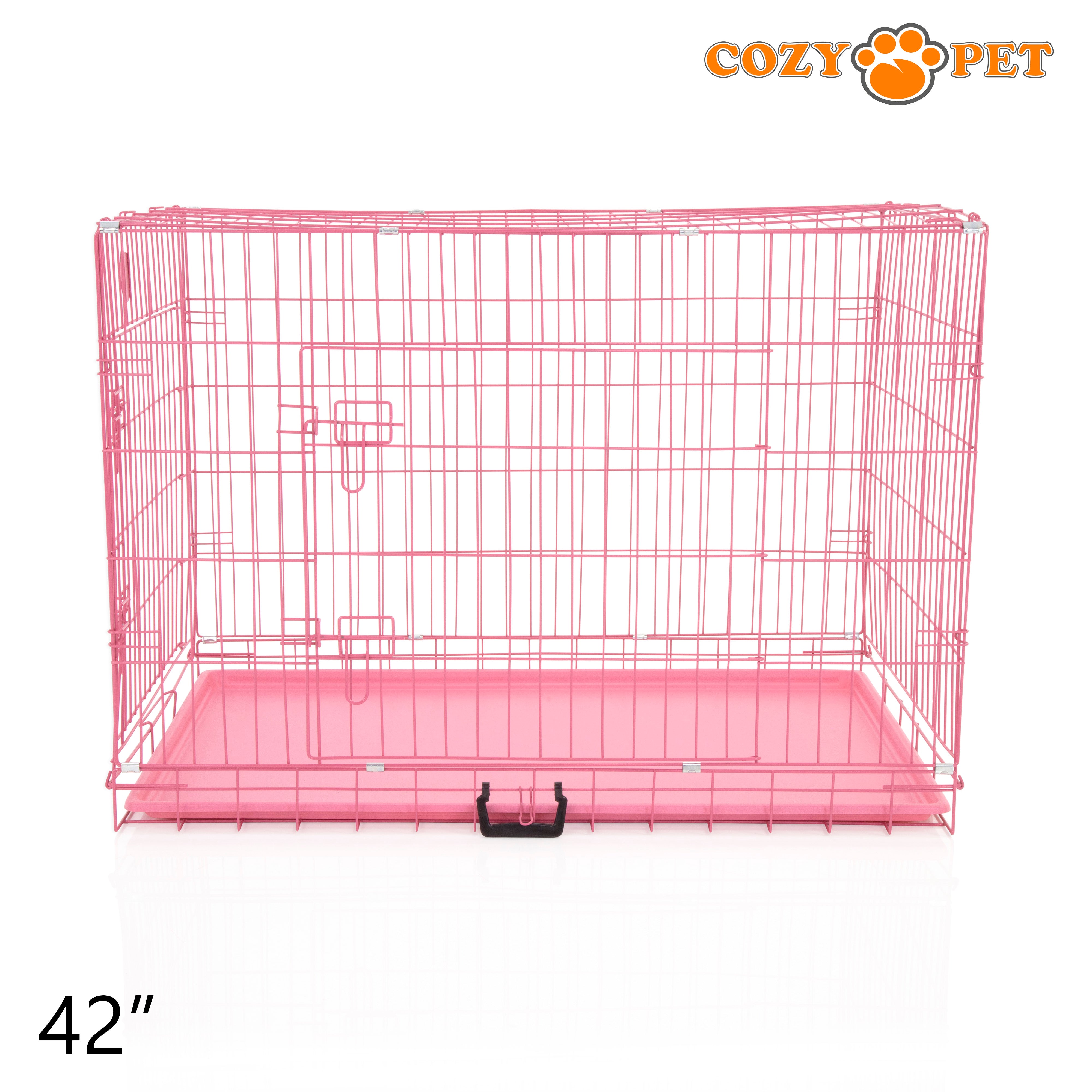 42" Cozy Pet Dog Cage in Pink with ABS Tray - DCP42P