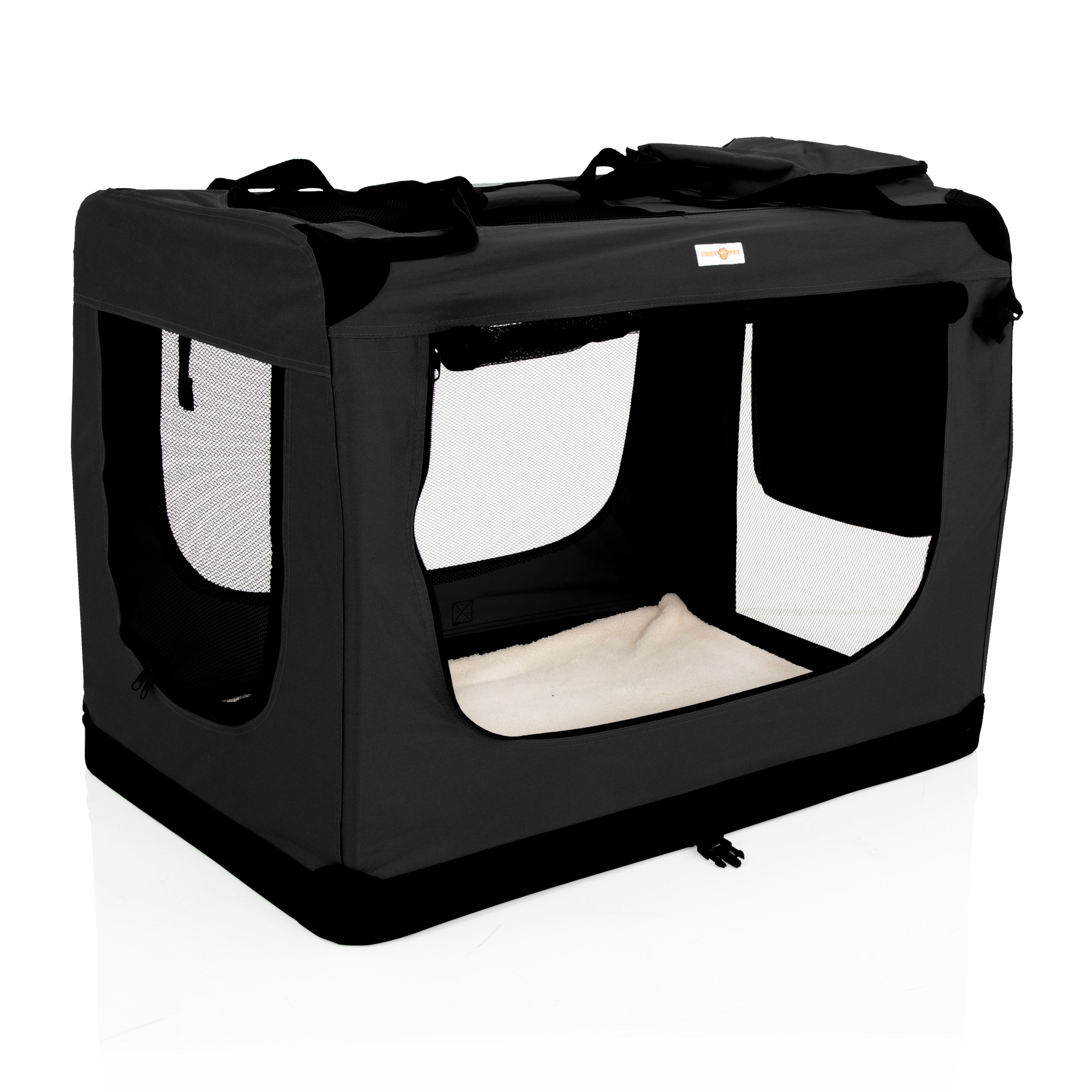 Fabric Dog Crate 82cm Black by Cozy Pet Puppy Carrier Cat Travel Cage Rabbit Model: FDC-L-BLK - RET - Customer Return 30% Discount.