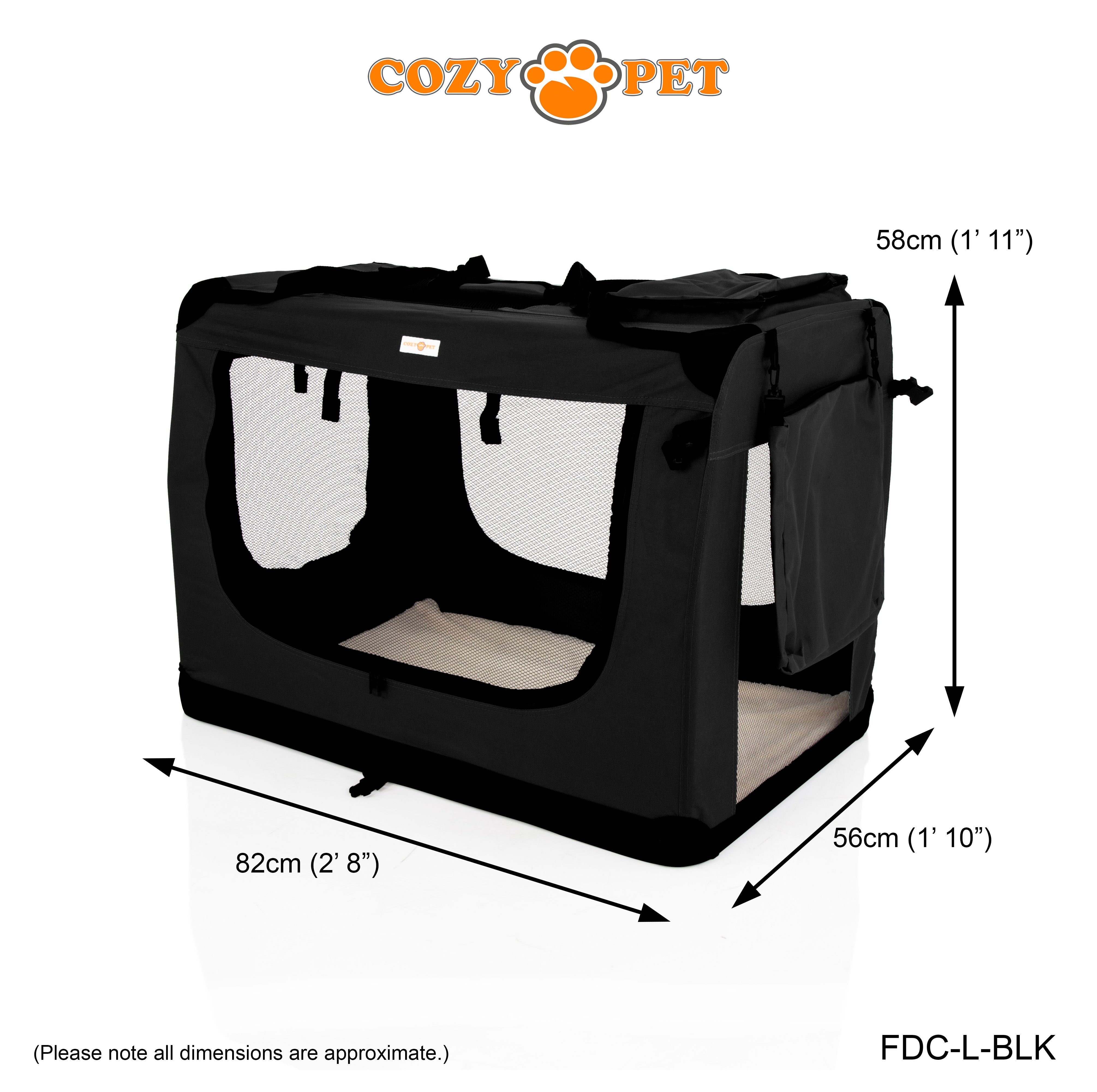 Fabric Dog Crate 82cm Black by Cozy Pet Puppy Carrier Cat Travel Cage Rabbit Model: FDC-L-BLK - RET - Customer Return 30% Discount.