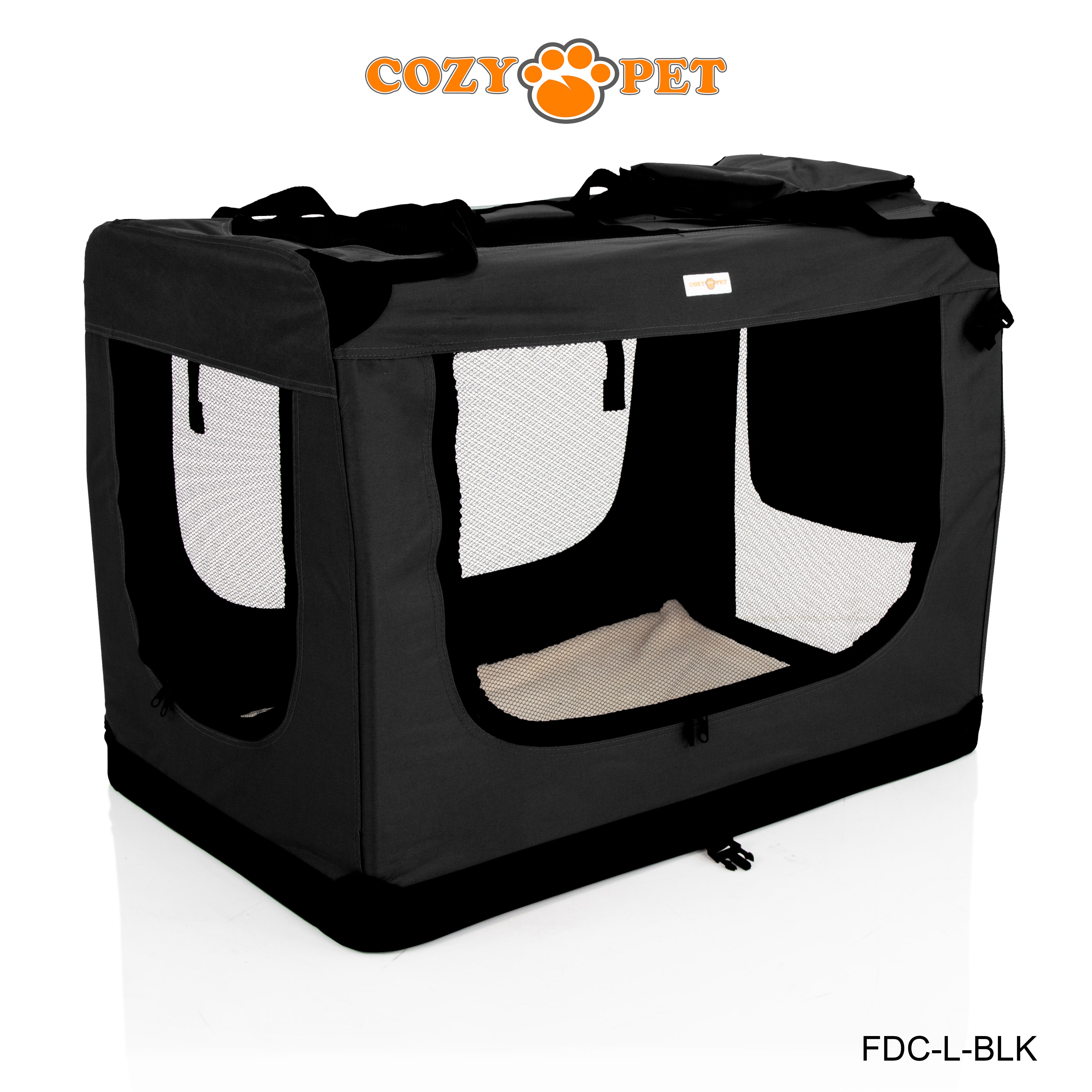 Fabric Dog Crate 82cm Black by Cozy Pet Puppy Carrier Cat Travel Cage Rabbit Model: FDC-L-BLK