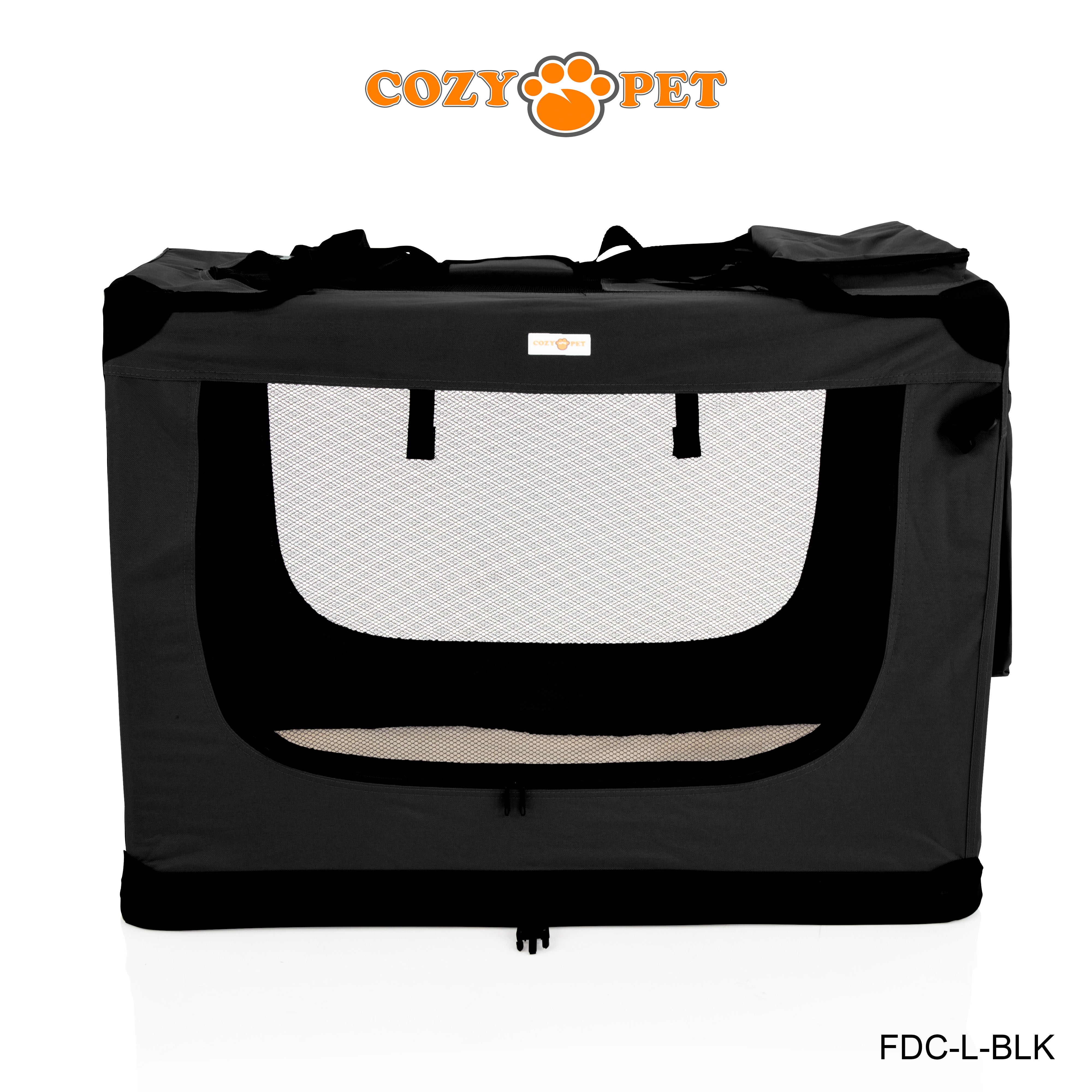 Fabric Dog Crate 82cm Black by Cozy Pet Puppy Carrier Cat Travel Cage Rabbit Model: FDC-L-BLK