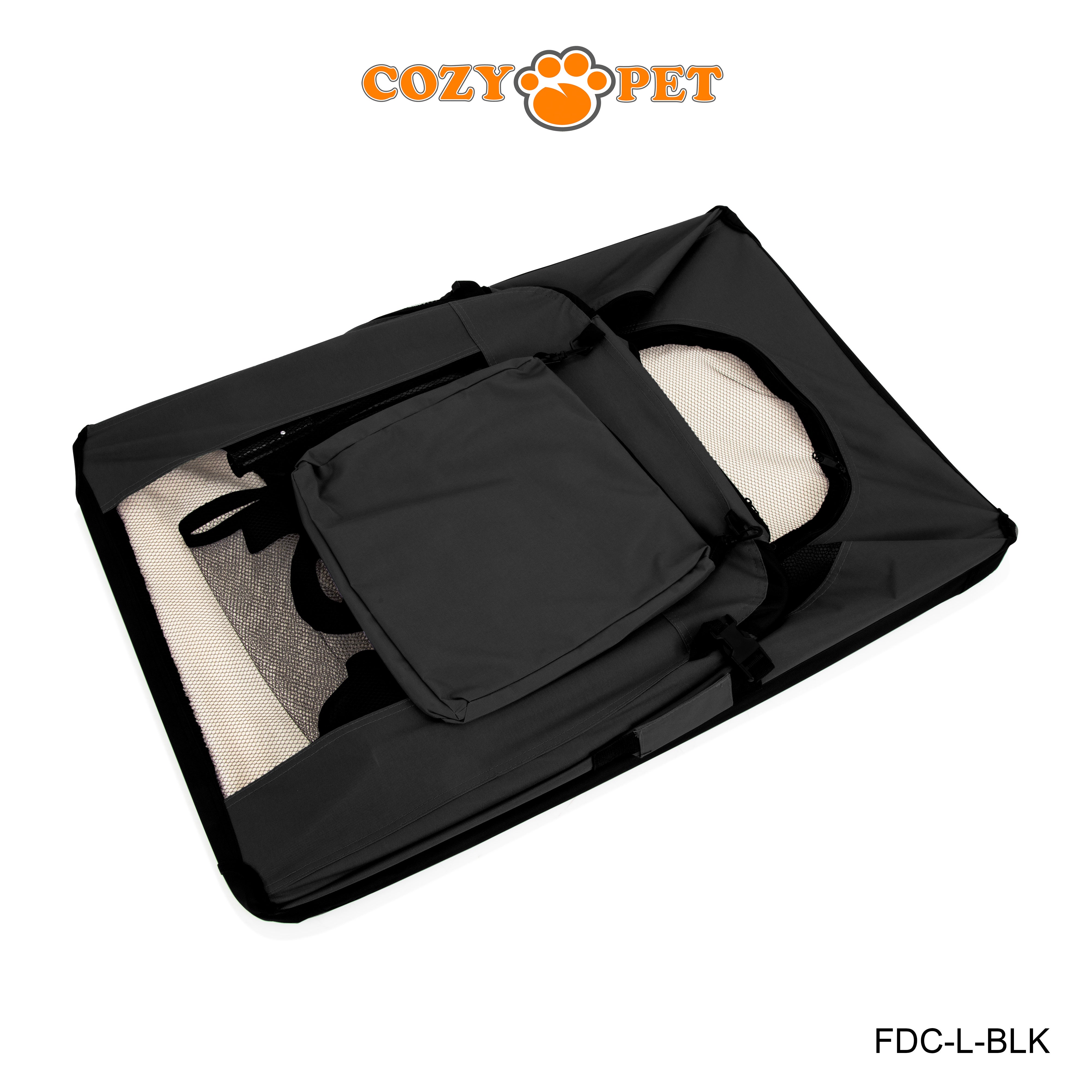 Fabric Dog Crate 82cm Black by Cozy Pet Puppy Carrier Cat Travel Cage Rabbit Model: FDC-L-BLK
