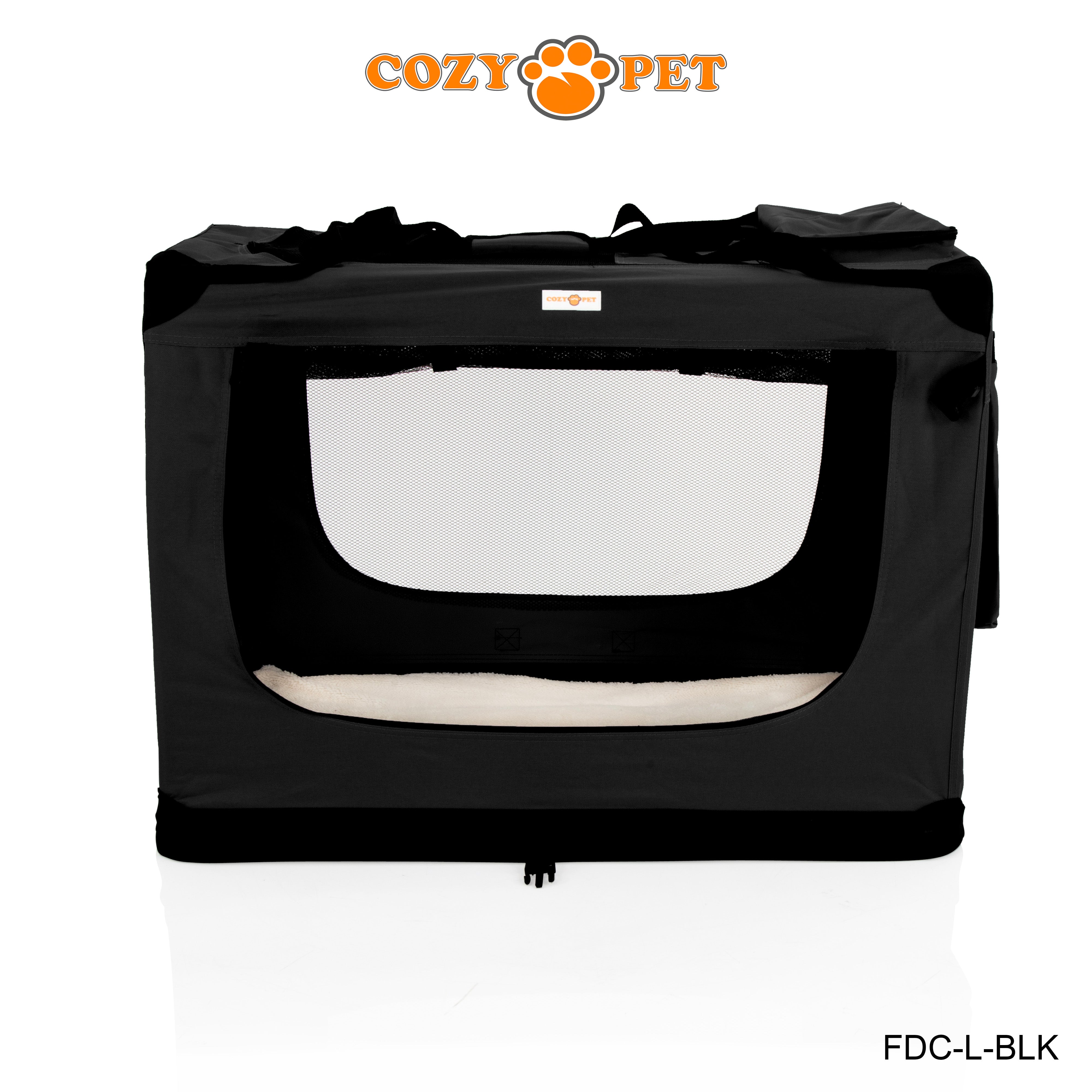 Fabric Dog Crate 82cm Black by Cozy Pet Puppy Carrier Cat Travel Cage Rabbit Model: FDC-L-BLK