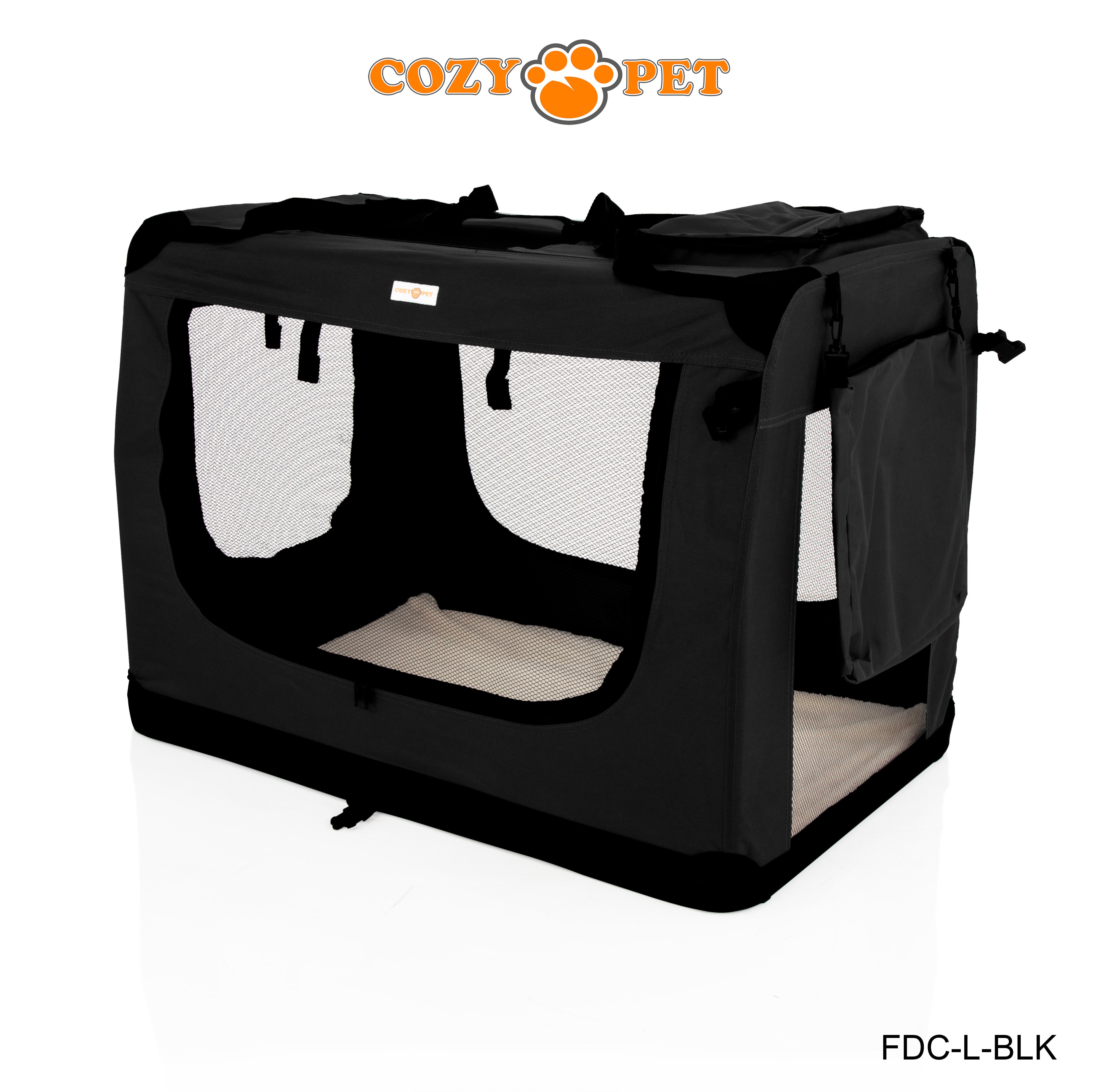 Fabric Dog Crate 82cm Black by Cozy Pet Puppy Carrier Cat Travel Cage Rabbit Model: FDC-L-BLK