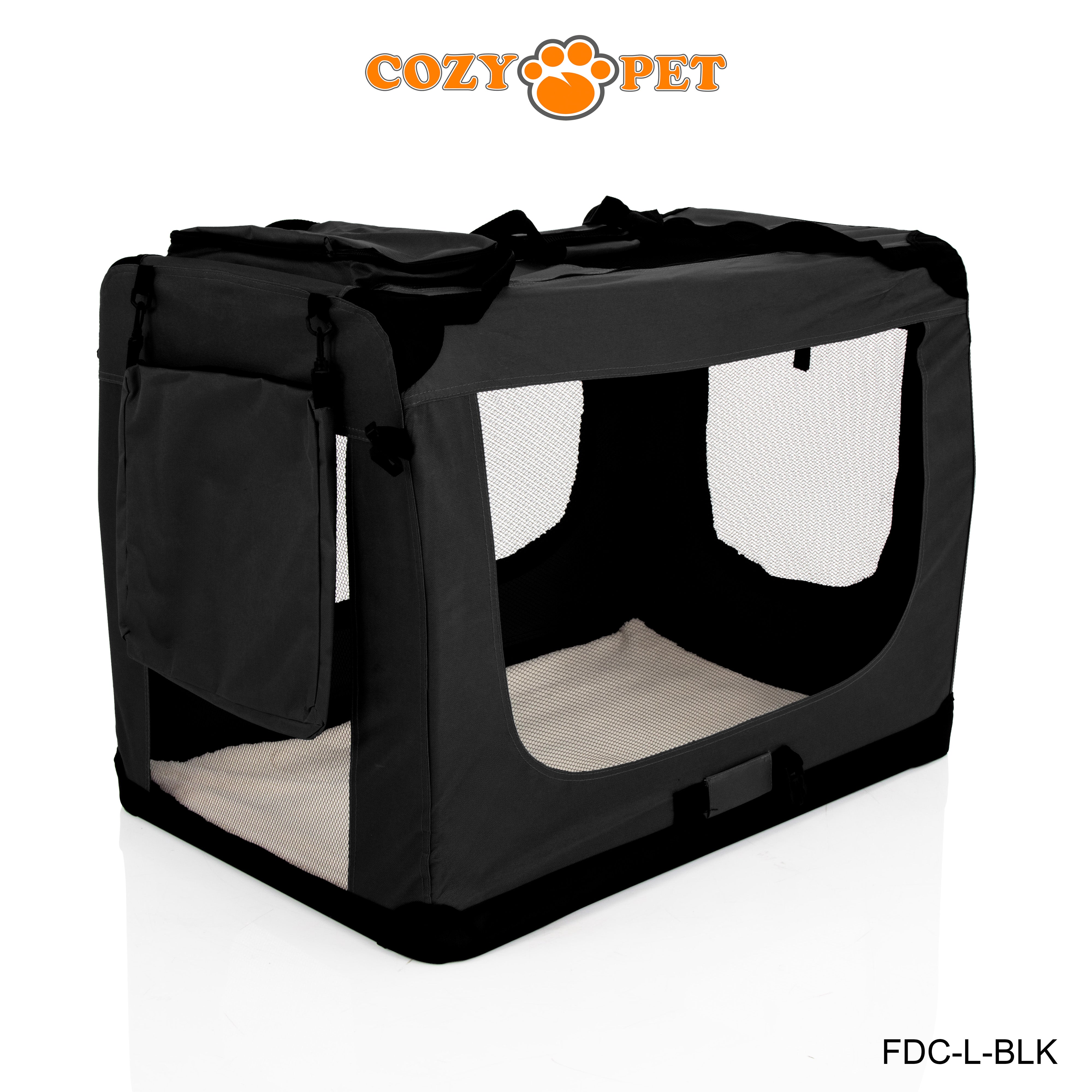 Fabric Dog Crate 82cm Black by Cozy Pet Puppy Carrier Cat Travel Cage Rabbit Model: FDC-L-BLK