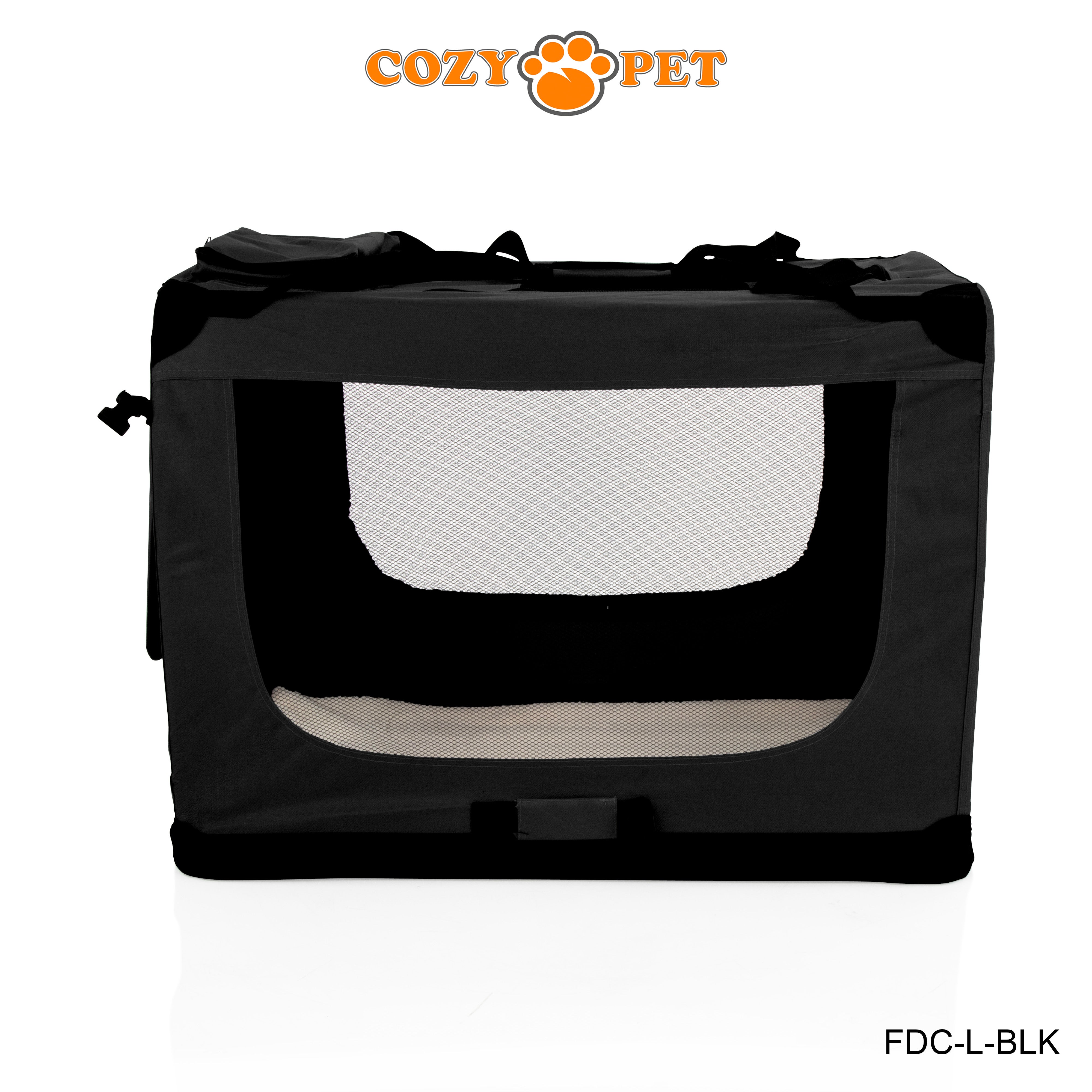 Fabric Dog Crate 82cm Black by Cozy Pet Puppy Carrier Cat Travel Cage Rabbit Model: FDC-L-BLK