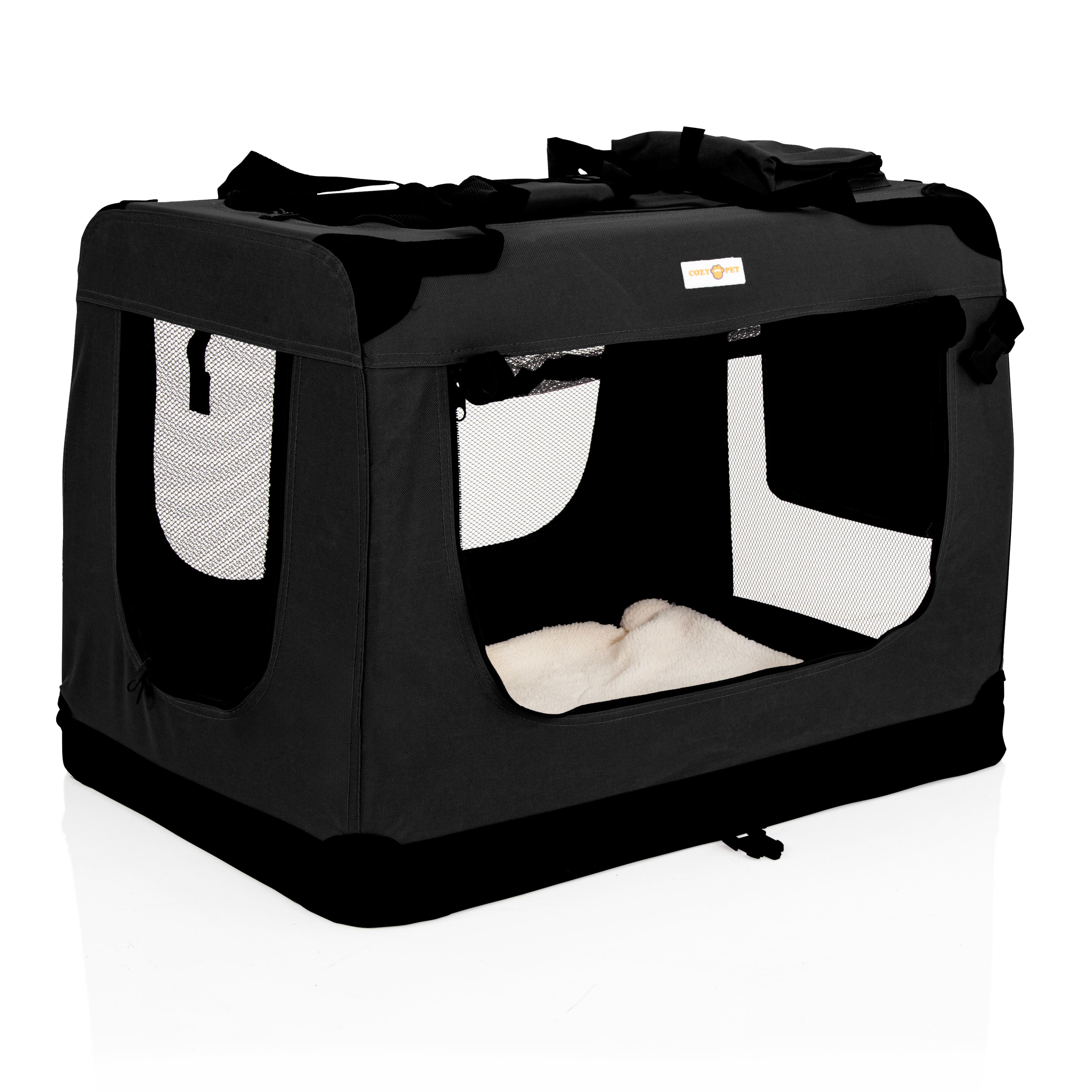 Fabric Dog Crate 70cm Black by Cozy Pet Puppy Carrier Cat Travel Cage Rabbit Model: FDC-M-BLK - RET - Customer Return 30% Discount.