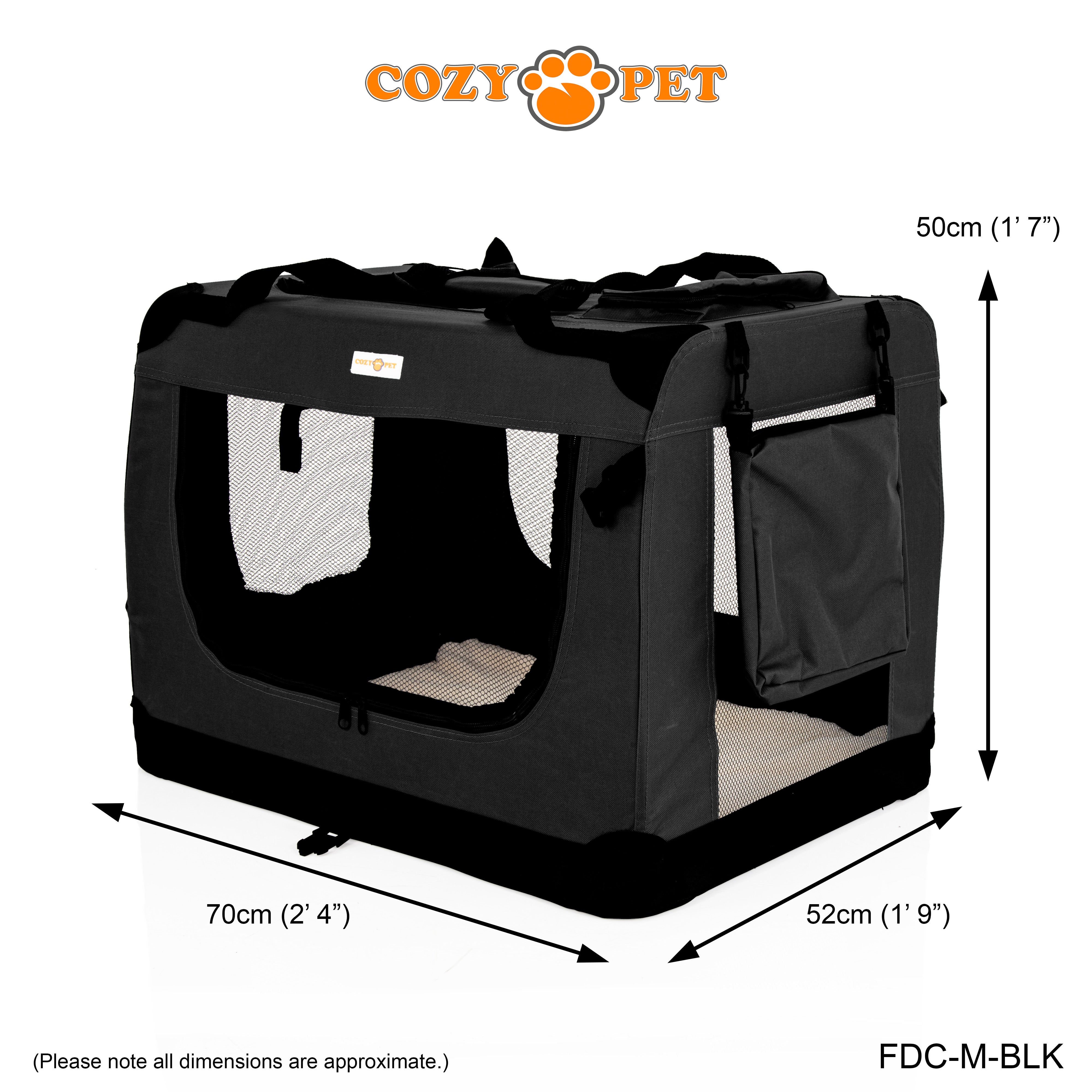 Fabric Dog Crate 70cm Black by Cozy Pet Puppy Carrier Cat Travel Cage Rabbit Model: FDC-M-BLK - RET - Customer Return 30% Discount.