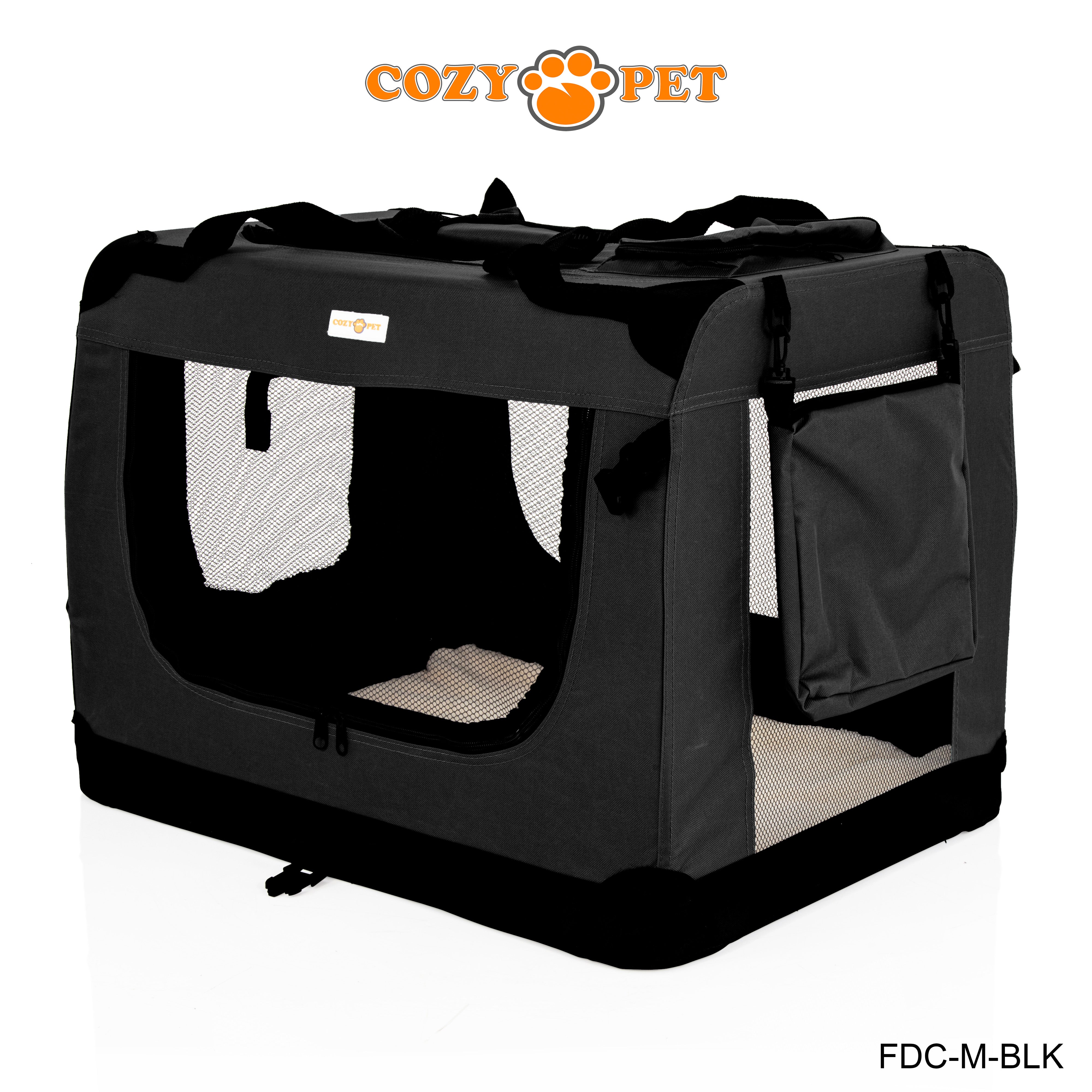 Fabric Dog Crate 70cm Black by Cozy Pet Puppy Carrier Cat Travel Cage Rabbit Model: FDC-M-BLK