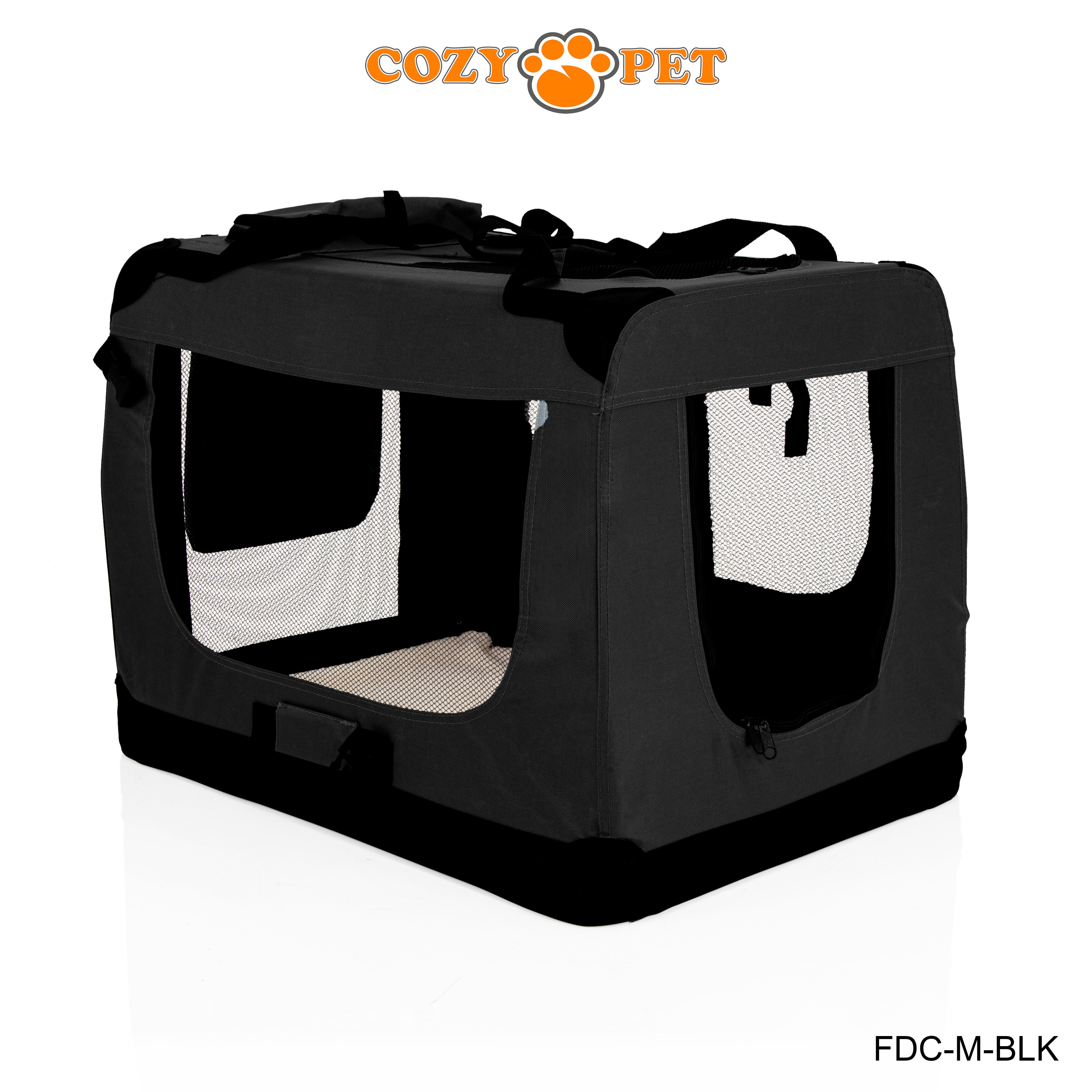 Fabric Dog Crate 70cm Black by Cozy Pet Puppy Carrier Cat Travel Cage Rabbit Model: FDC-M-BLK