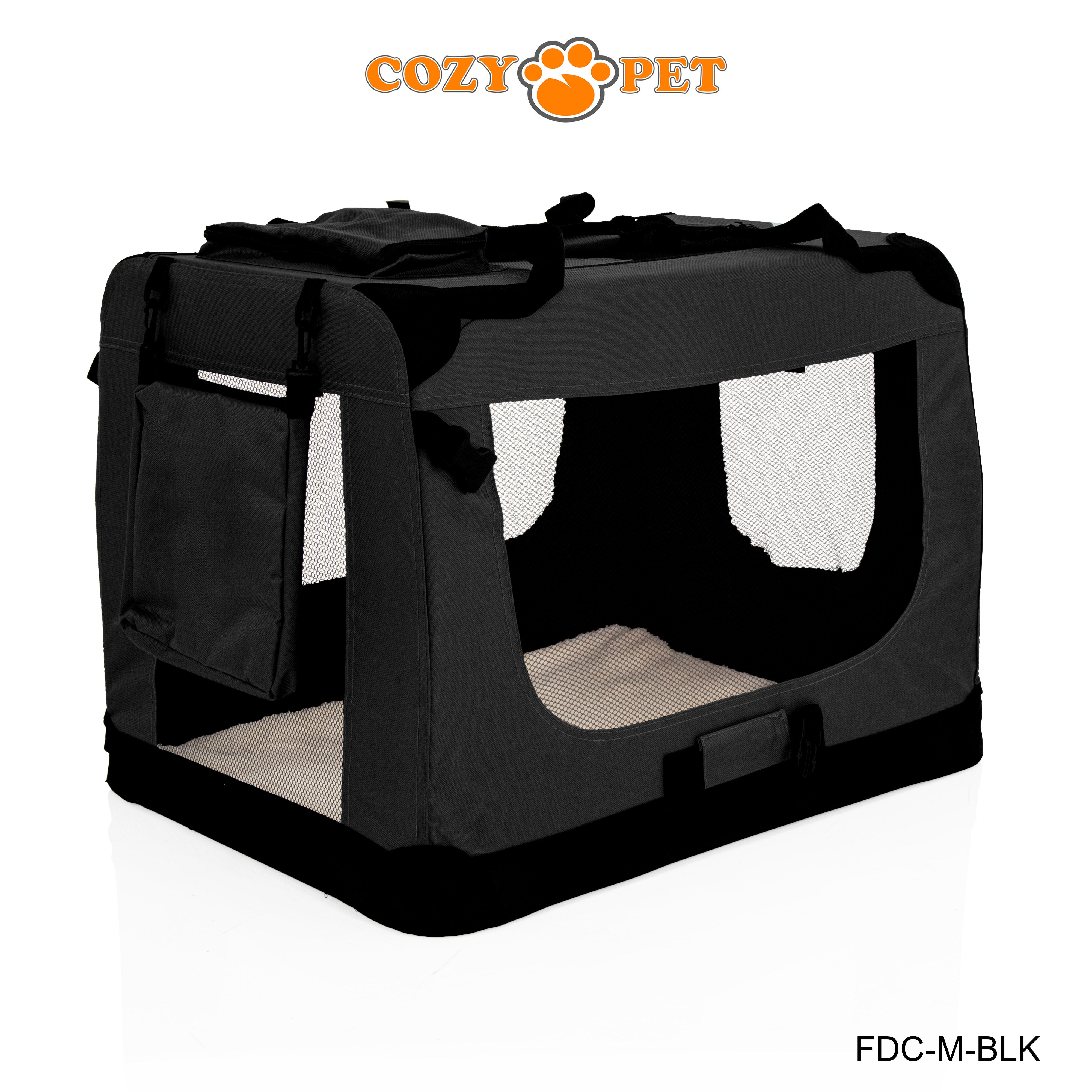 Fabric Dog Crate 70cm Black by Cozy Pet Puppy Carrier Cat Travel Cage Rabbit Model: FDC-M-BLK