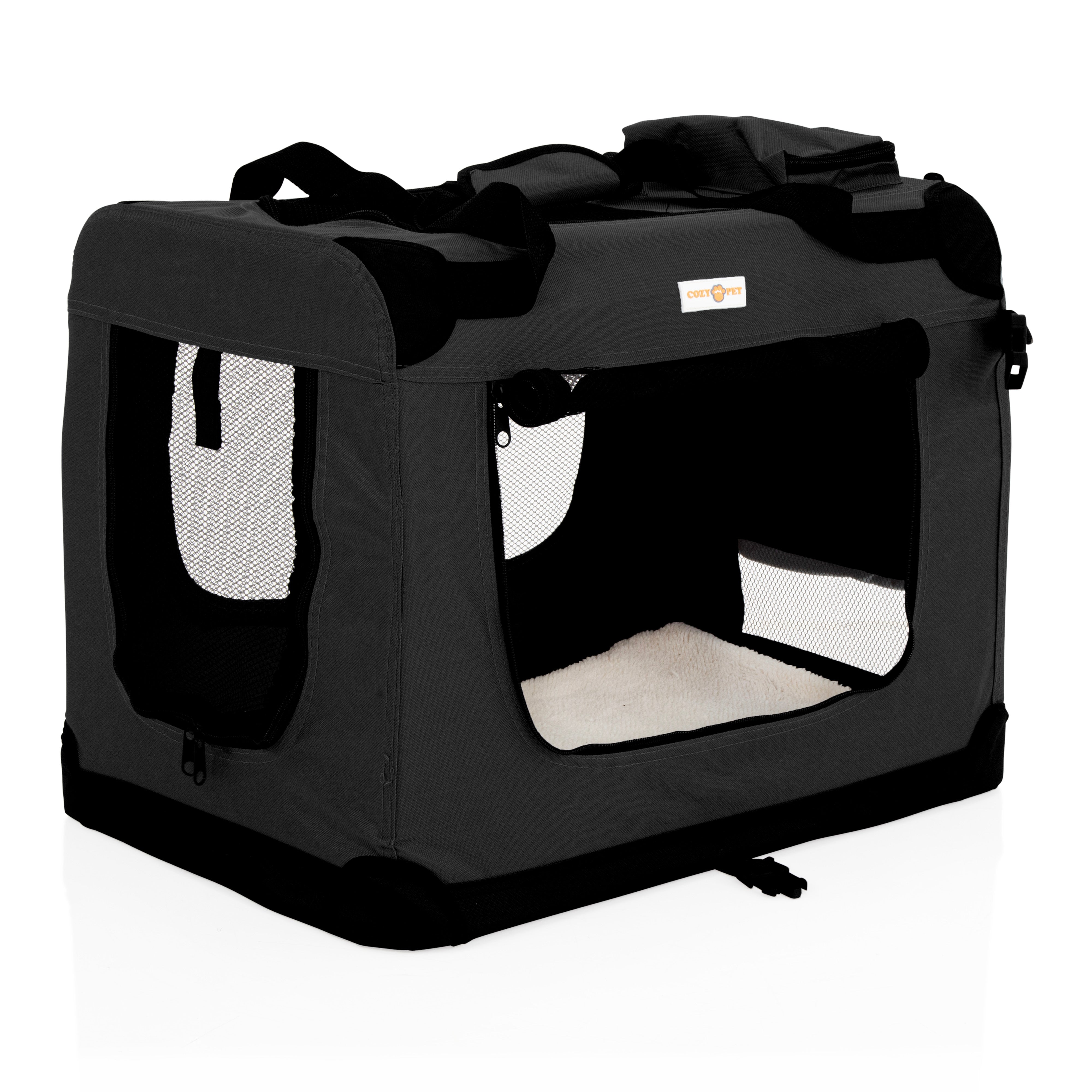 Fabric Dog Crate 60cm Black by Cozy Pet Puppy Carrier Cat Travel Cage Rabbit Model: FDC-S-BLK - RET - Customer Return 30% Discount.