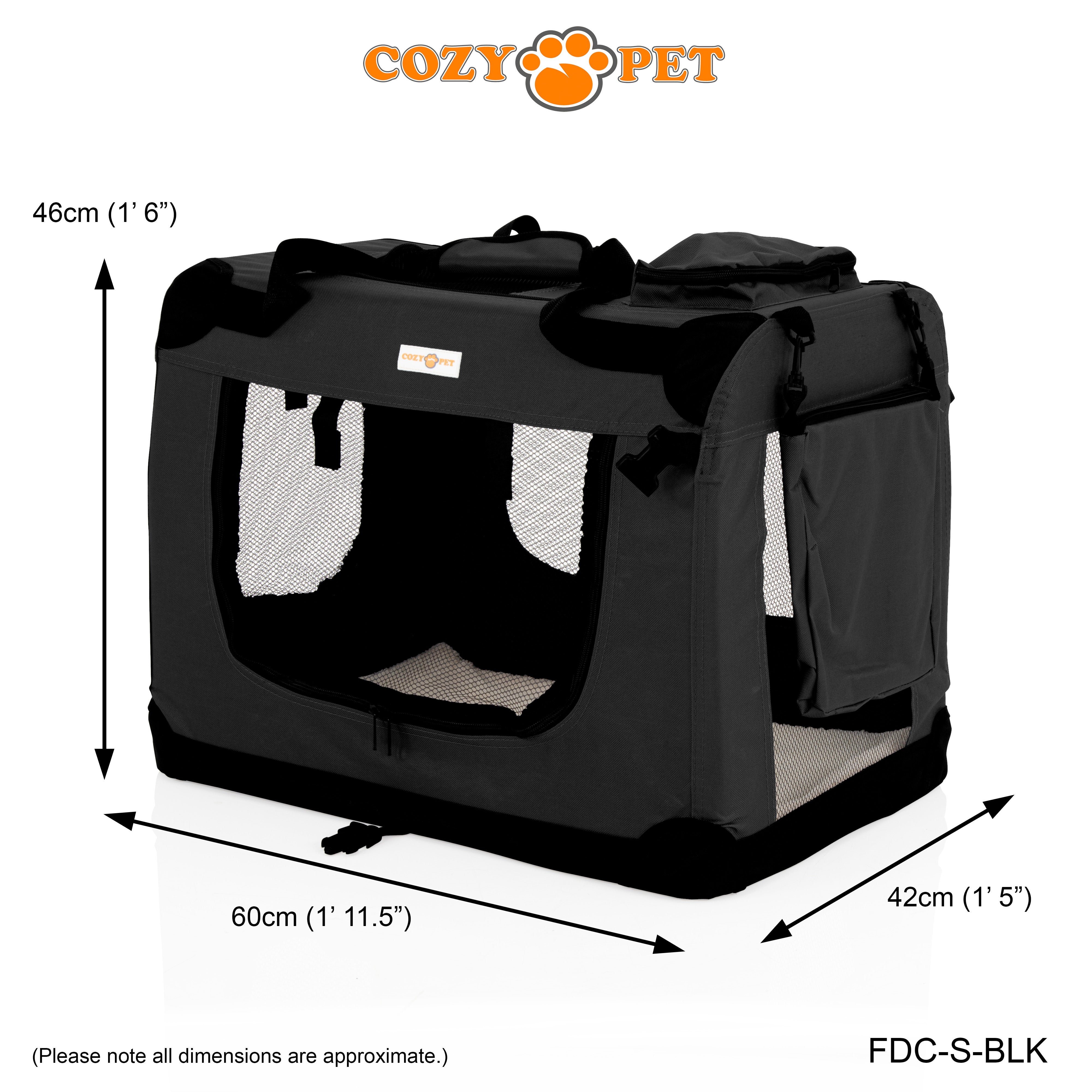 Fabric Dog Crate 60cm Black by Cozy Pet Puppy Carrier Cat Travel Cage Rabbit Model: FDC-S-BLK - RET - Customer Return 30% Discount.