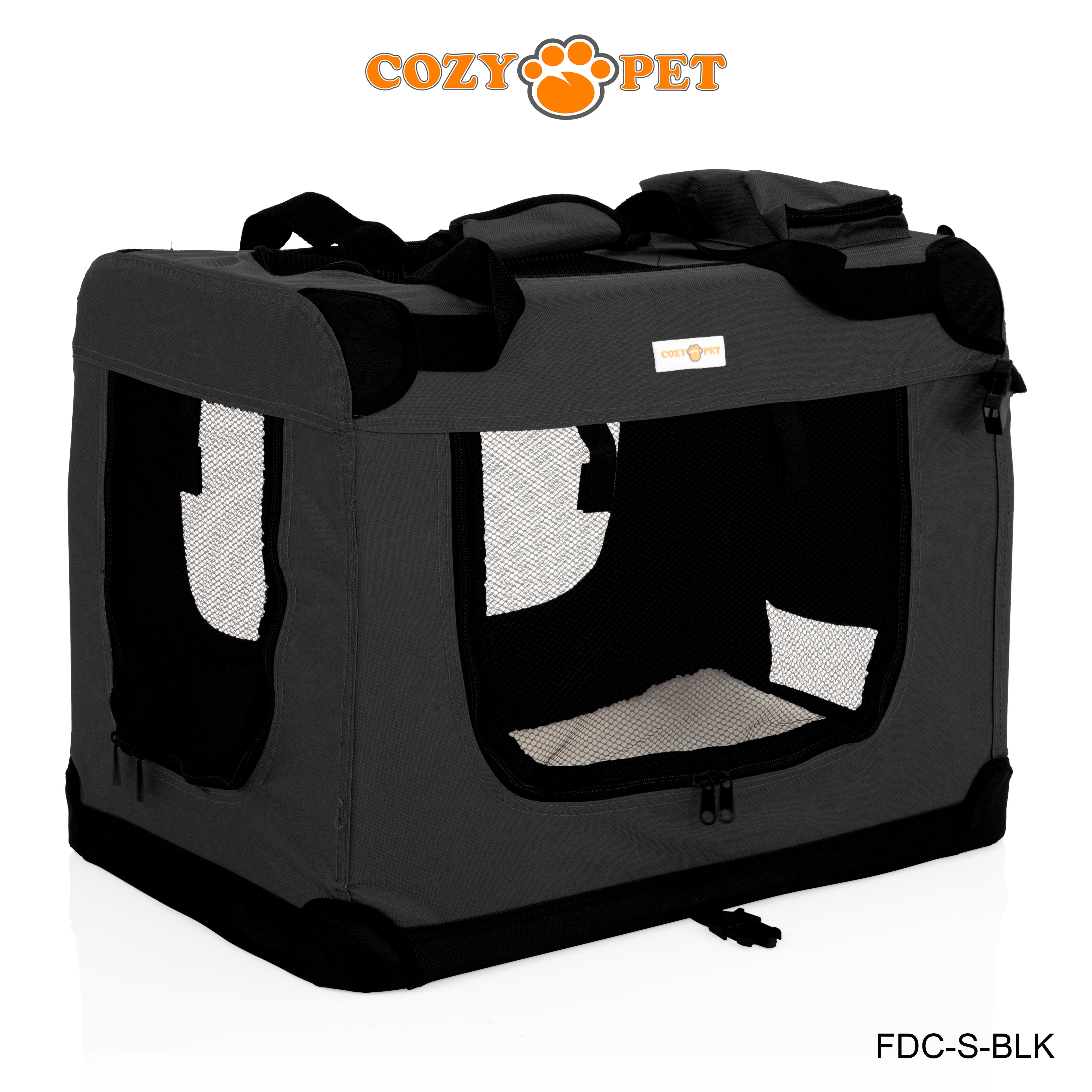 Fabric Dog Crate 60cm Black by Cozy Pet Puppy Carrier Cat Travel Cage Rabbit Model: FDC-S-BLK