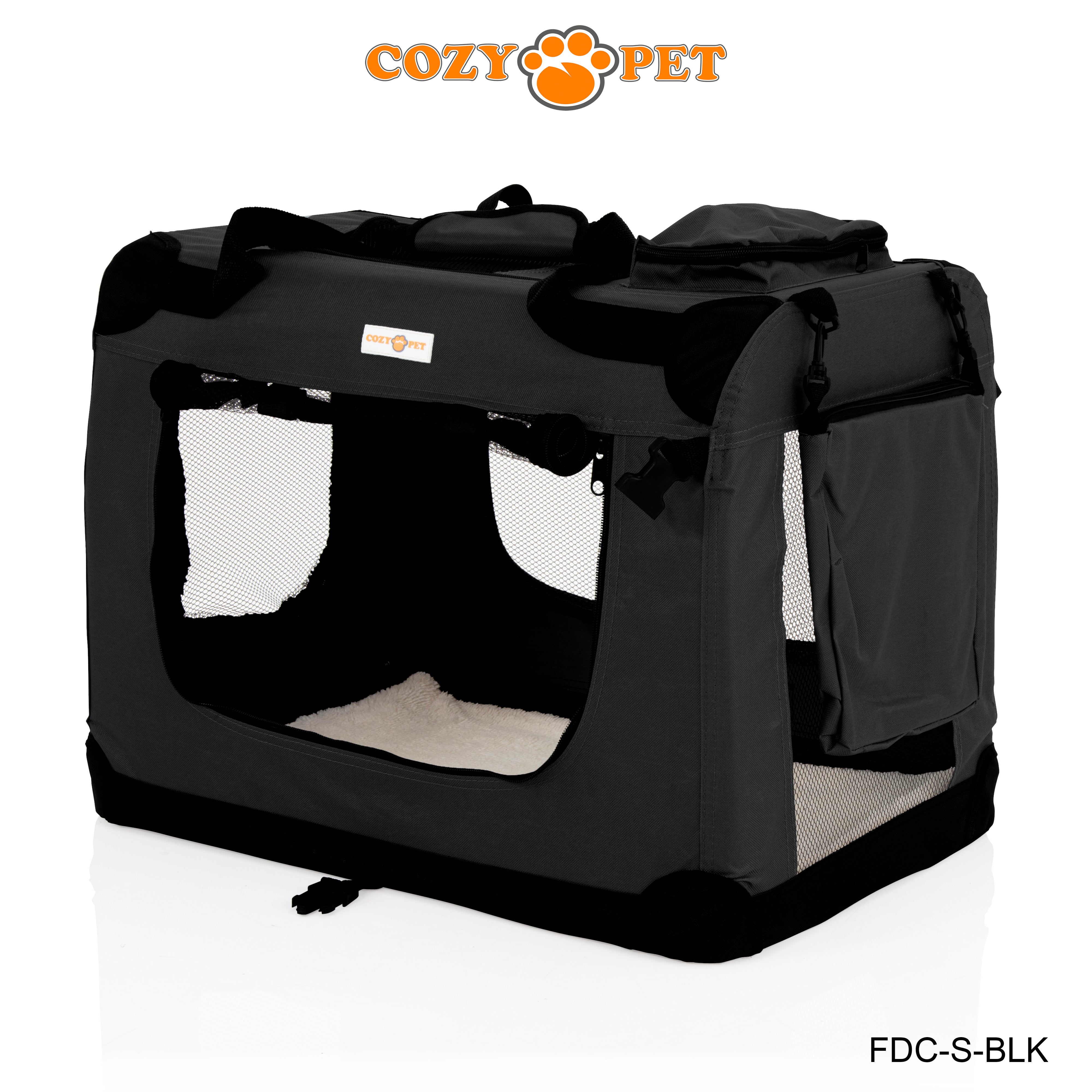 Fabric Dog Crate 60cm Black by Cozy Pet Puppy Carrier Cat Travel Cage Rabbit Model: FDC-S-BLK
