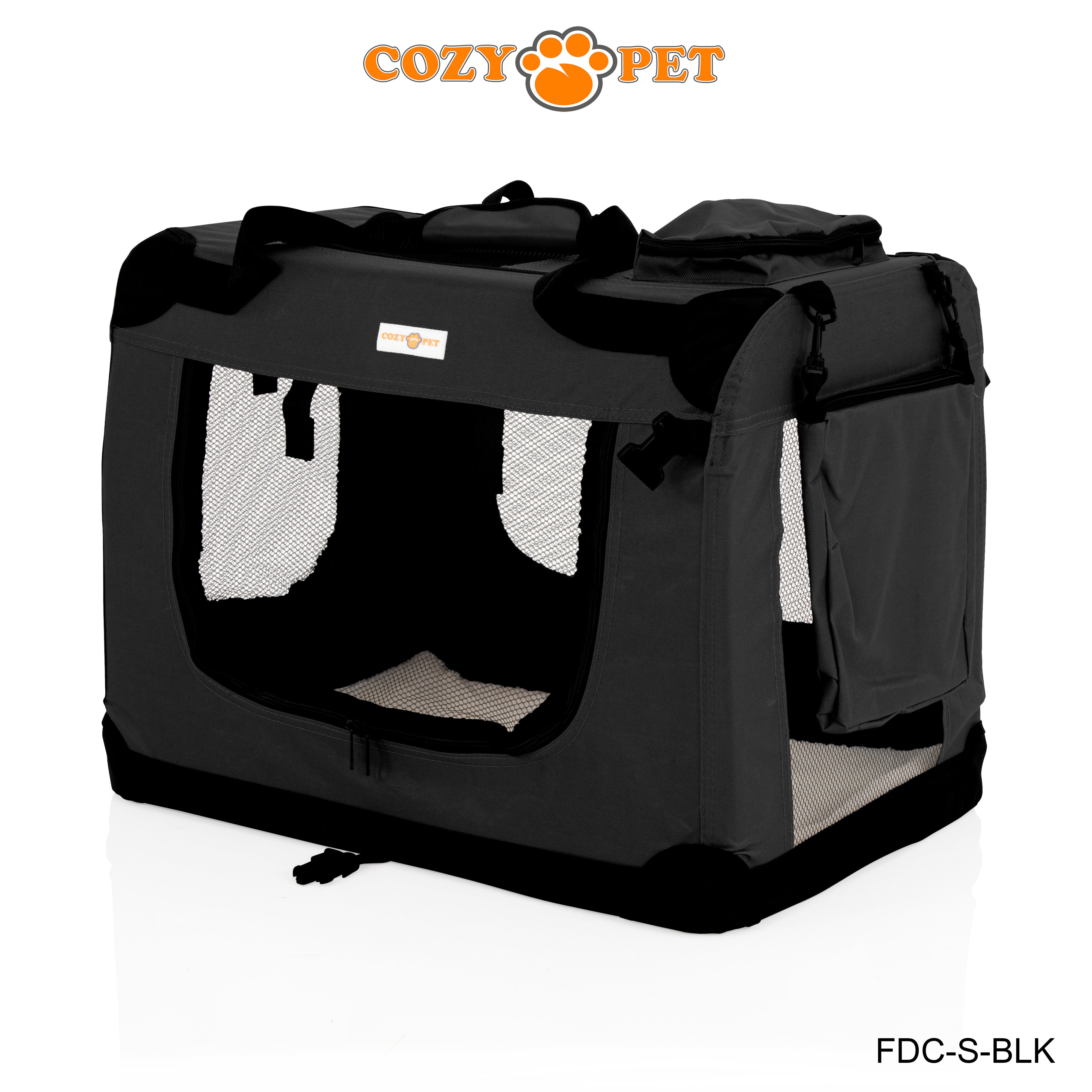 Fabric Dog Crate 60cm Black by Cozy Pet Puppy Carrier Cat Travel Cage Rabbit Model: FDC-S-BLK