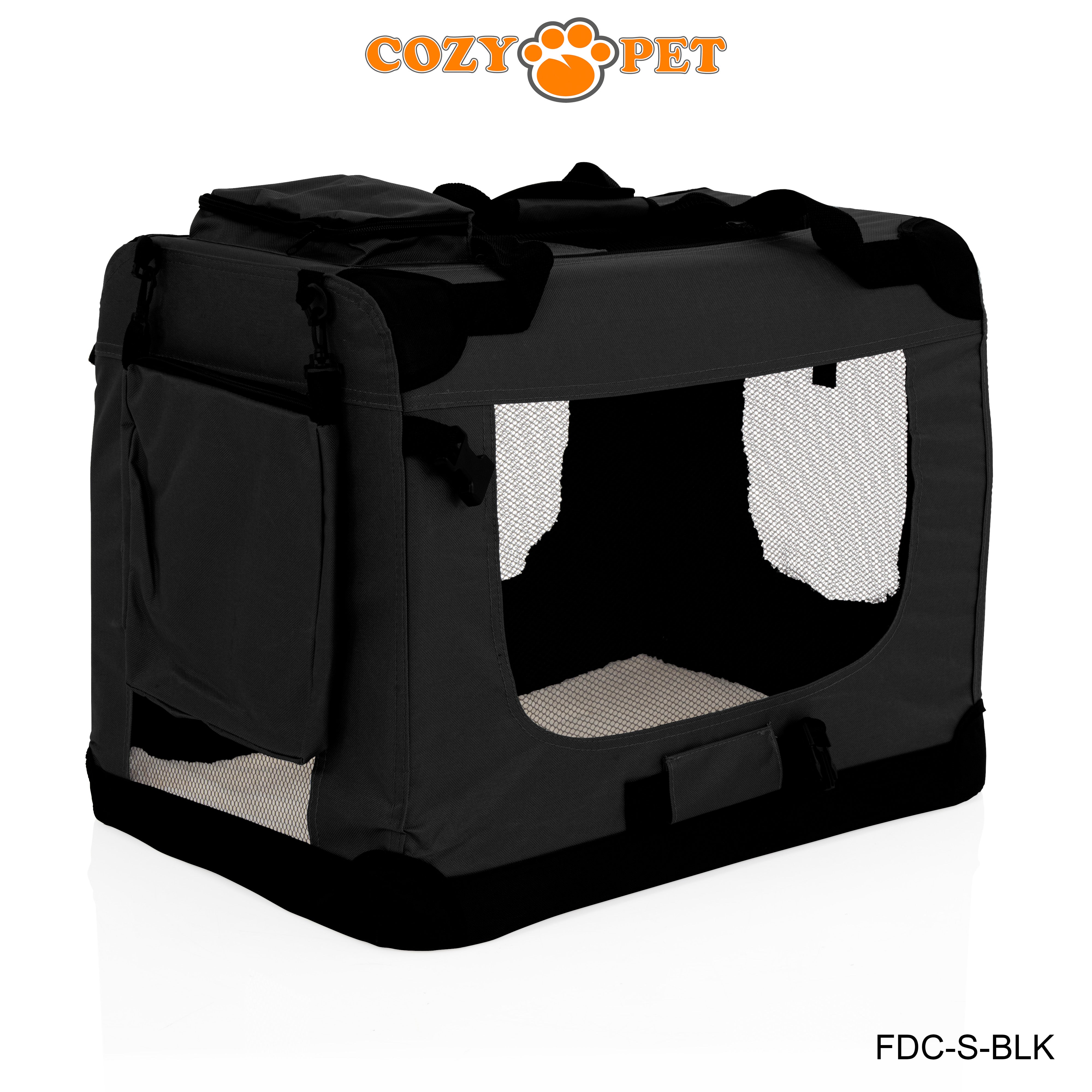 Fabric Dog Crate 60cm Black by Cozy Pet Puppy Carrier Cat Travel Cage Rabbit Model: FDC-S-BLK