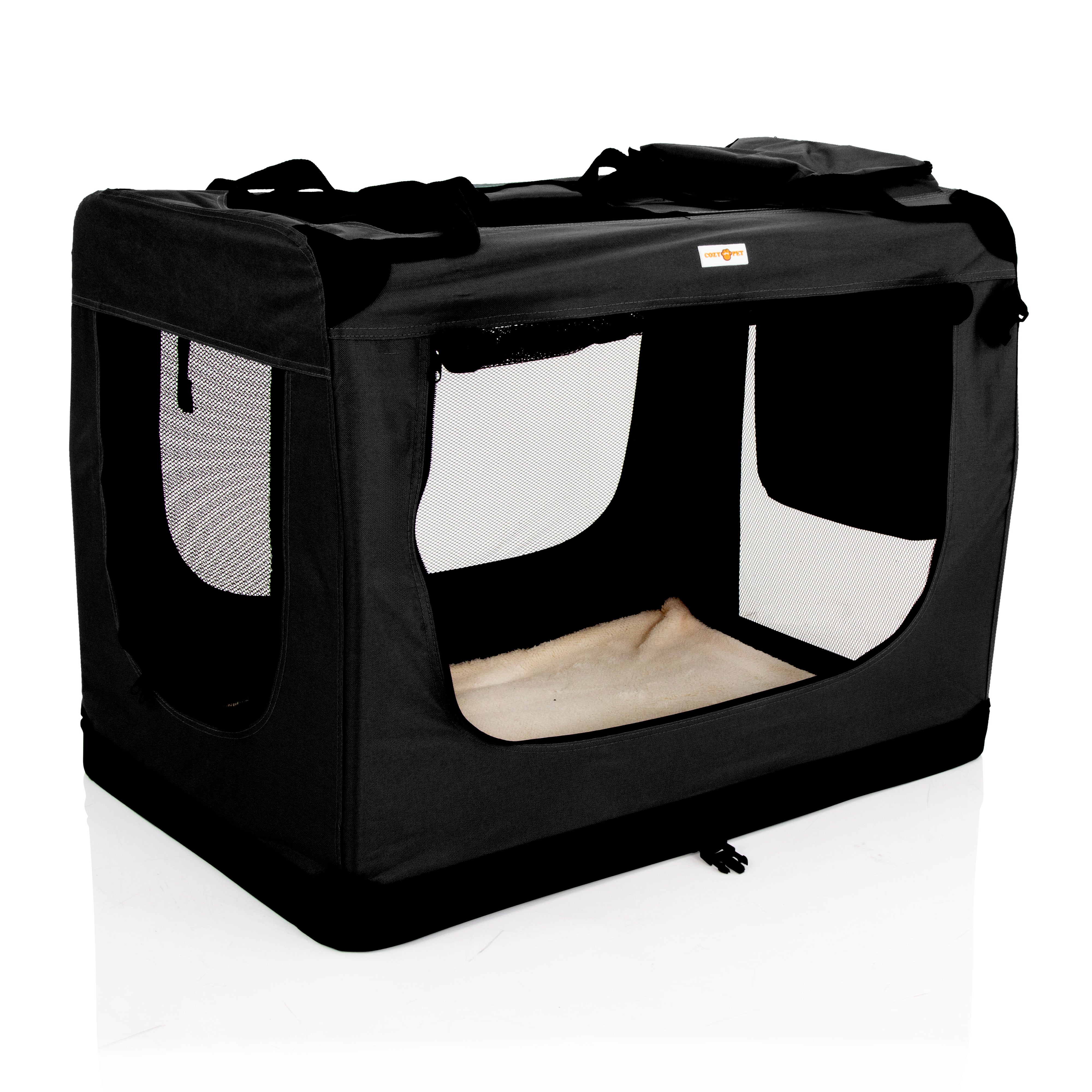 Fabric Dog Crate 90cm Black by Cozy Pet Puppy Carrier Cat Travel Cage Rabbit Model: FDC-XL-BLK - RET - Customer Return 30% Discount.