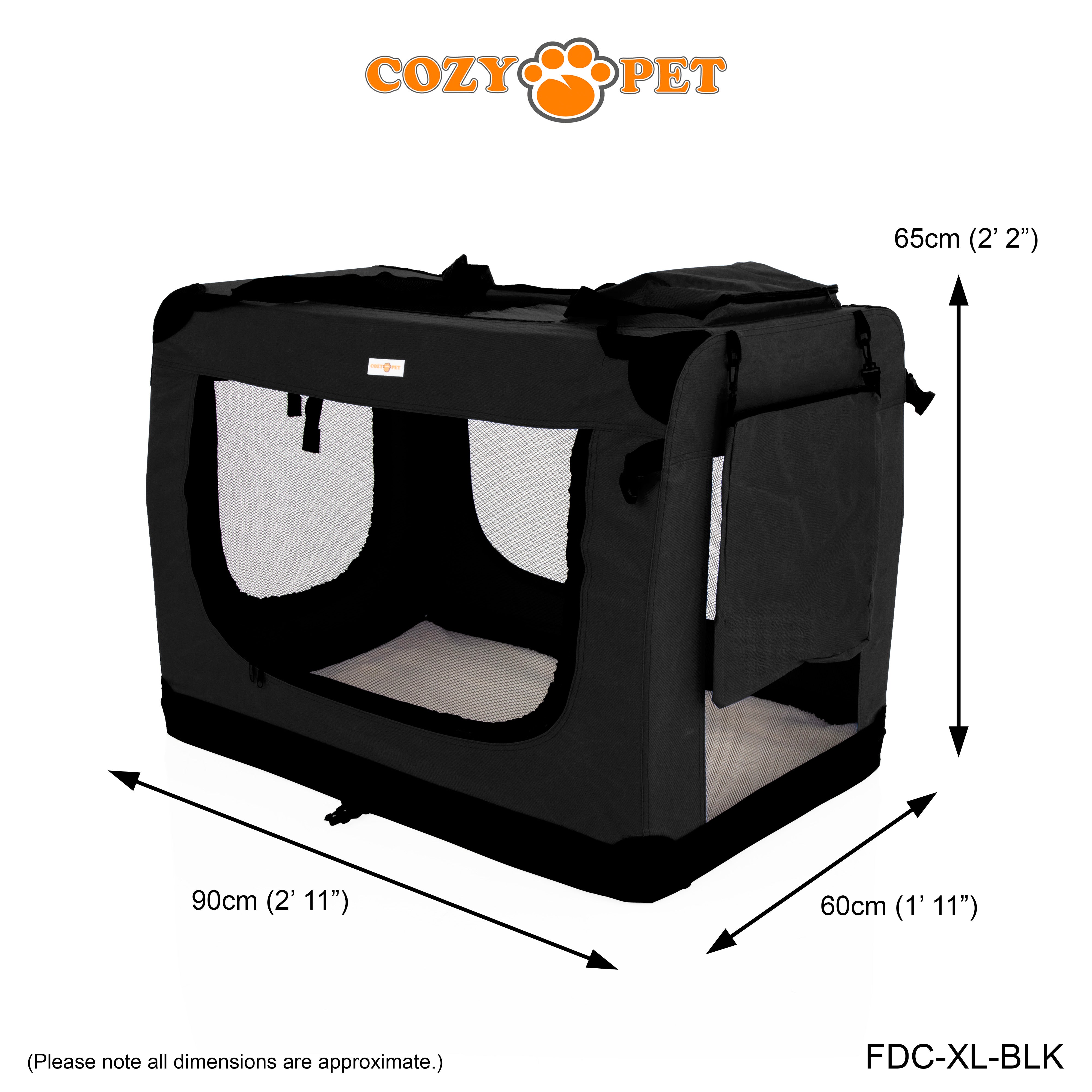 Fabric Dog Crate 90cm Black by Cozy Pet Puppy Carrier Cat Travel Cage Rabbit Model: FDC-XL-BLK - RET - Customer Return 30% Discount.