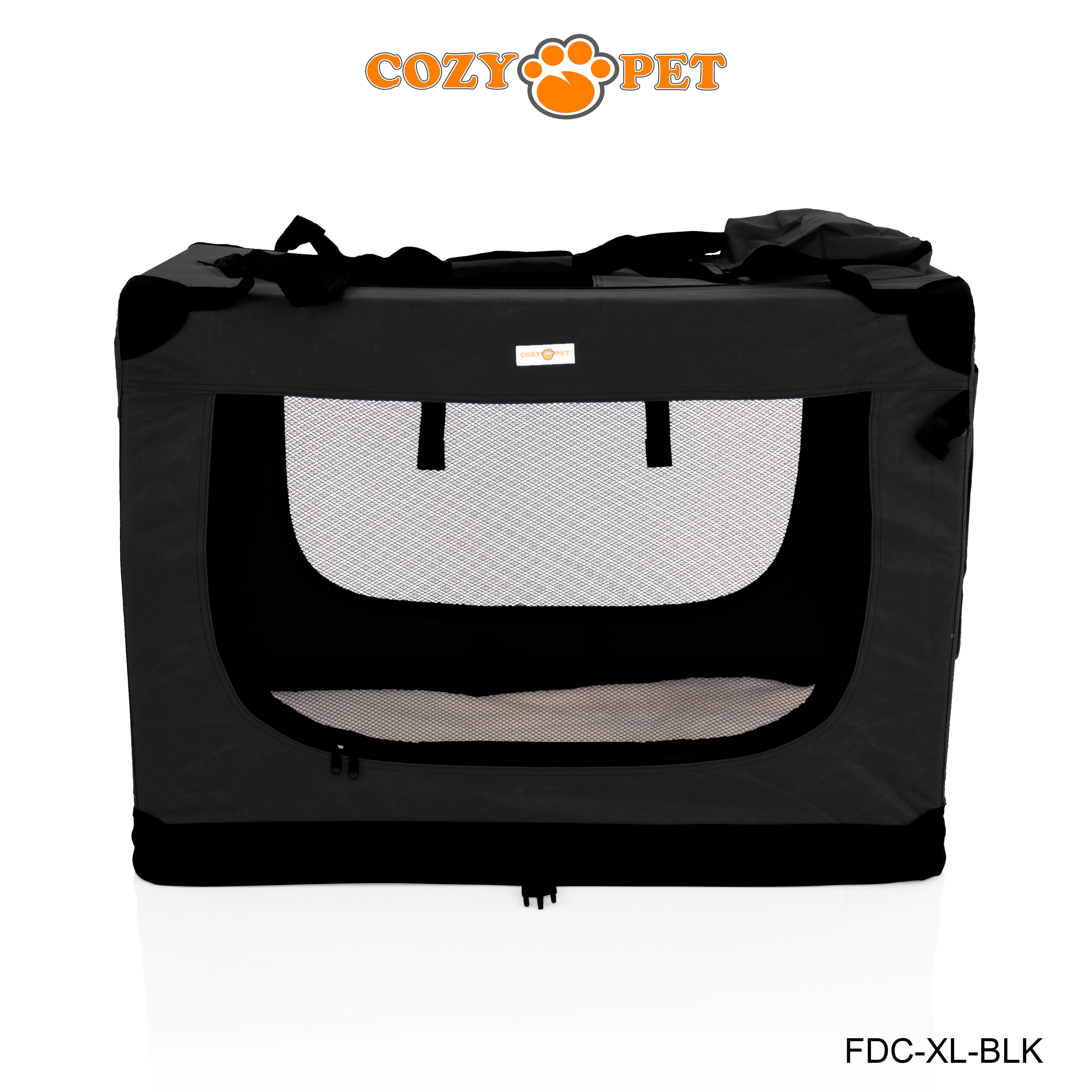 Fabric Dog Crate 90cm Black by Cozy Pet Puppy Carrier Cat Travel Cage Rabbit Model: FDC-XL-BLK - RET - Customer Return 30% Discount.