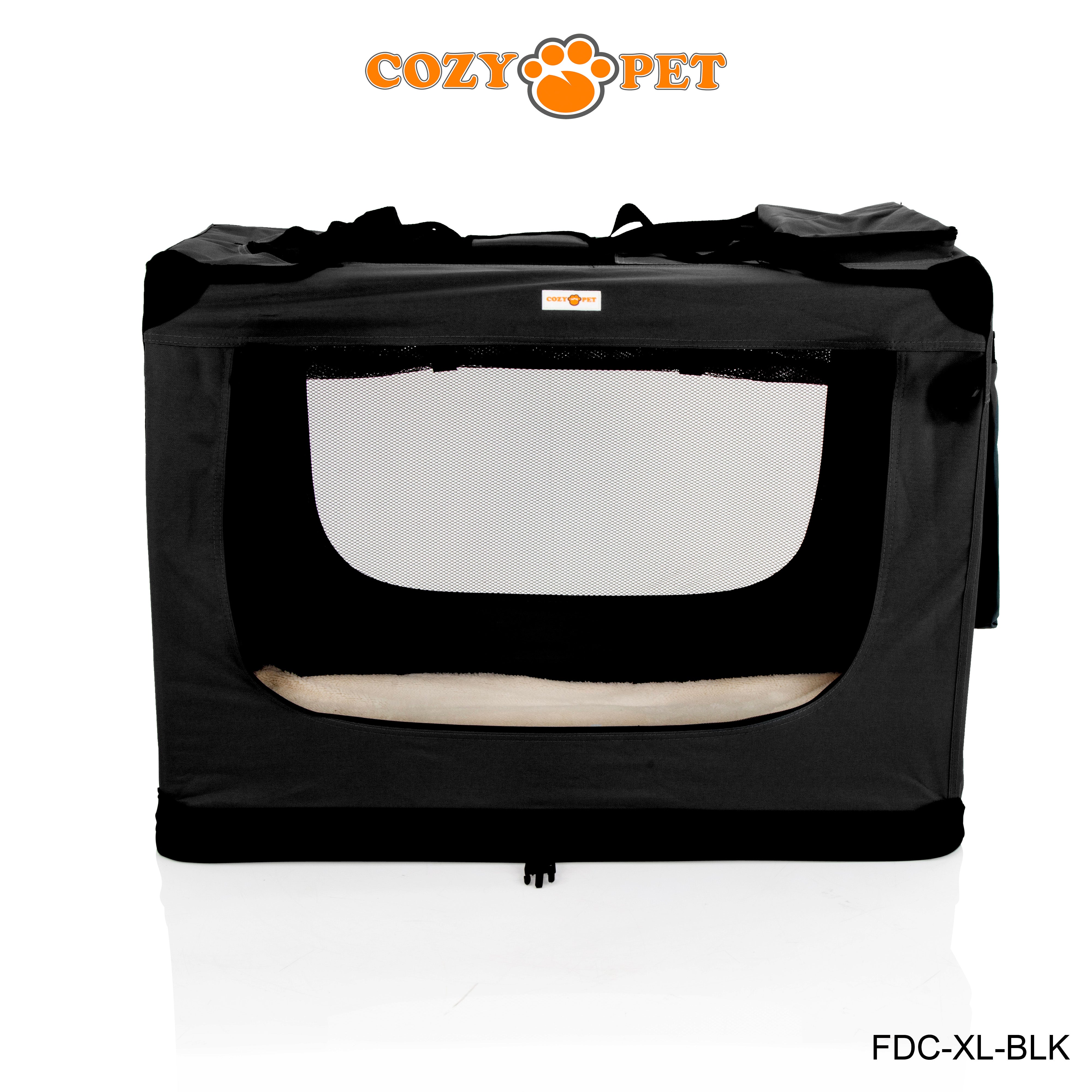 Fabric Dog Crate 90cm Black by Cozy Pet Puppy Carrier Cat Travel Cage Rabbit Model: FDC-XL-BLK - RET - Customer Return 30% Discount.