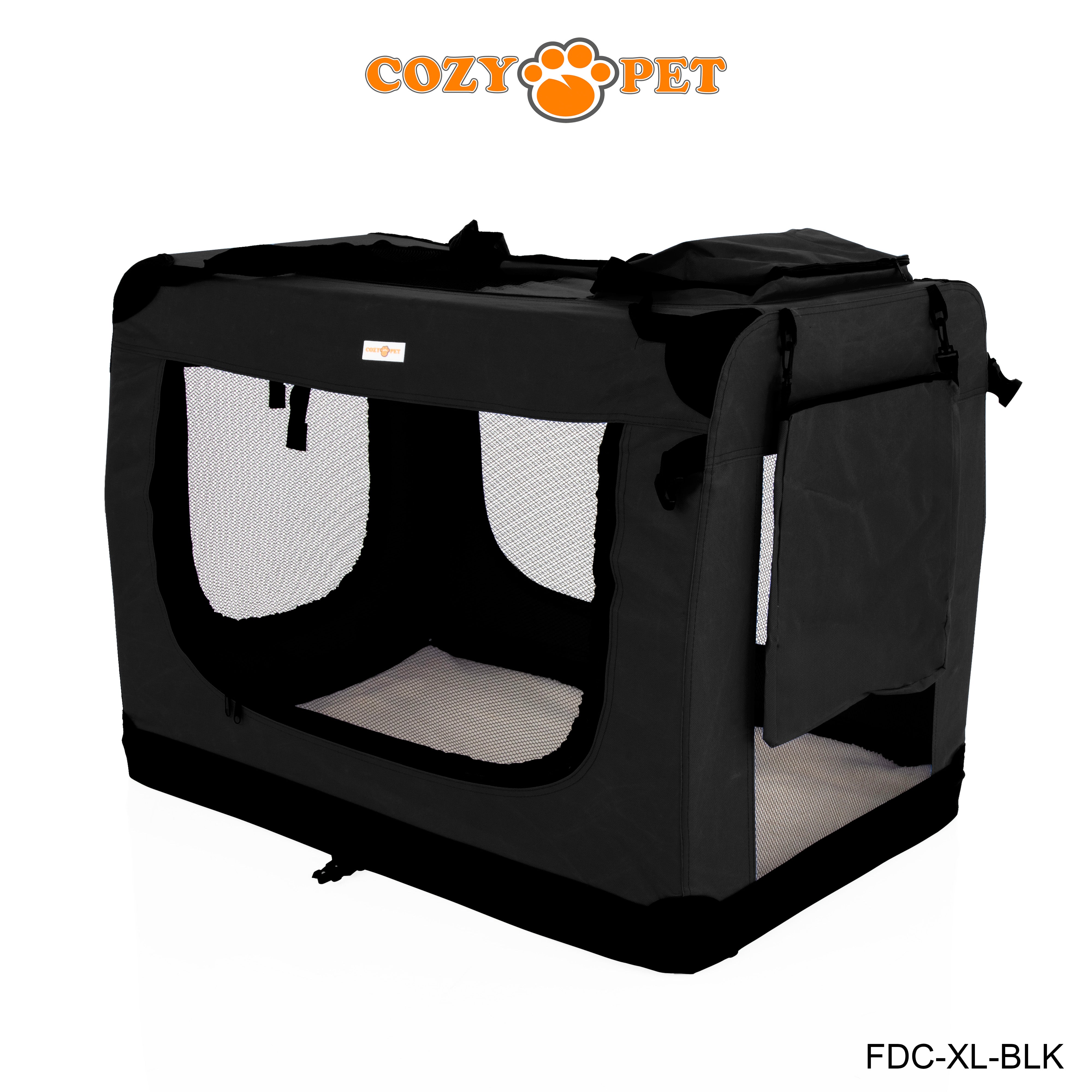 Fabric Dog Crate 90cm Black by Cozy Pet Puppy Carrier Cat Travel Cage Rabbit Model: FDC-XL-BLK - RET - Customer Return 30% Discount.
