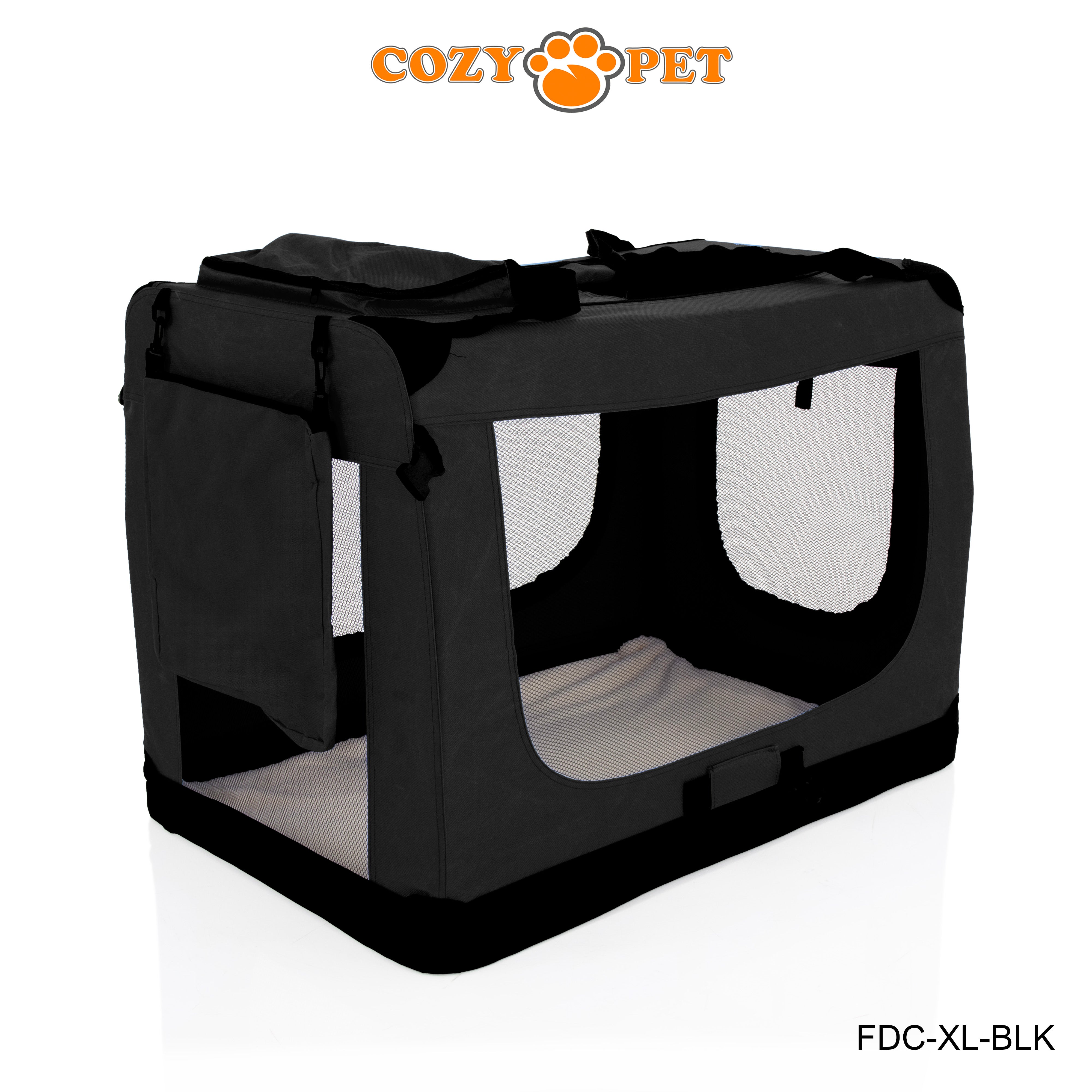 Fabric Dog Crate 90cm Black by Cozy Pet Puppy Carrier Cat Travel Cage Rabbit Model: FDC-XL-BLK - RET - Customer Return 30% Discount.