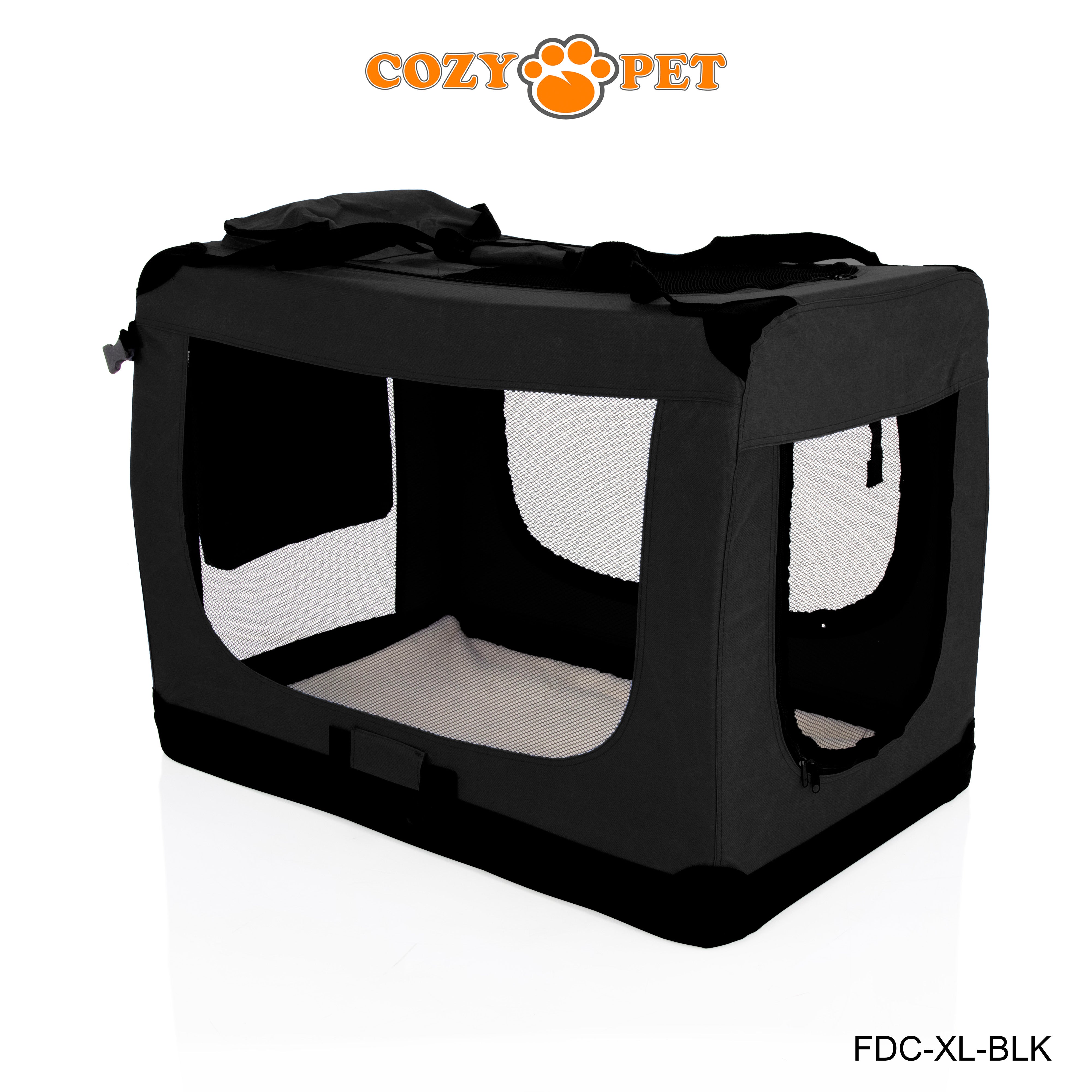 Fabric Dog Crate 90cm Black by Cozy Pet Puppy Carrier Cat Travel Cage Rabbit Model: FDC-XL-BLK - RET - Customer Return 30% Discount.