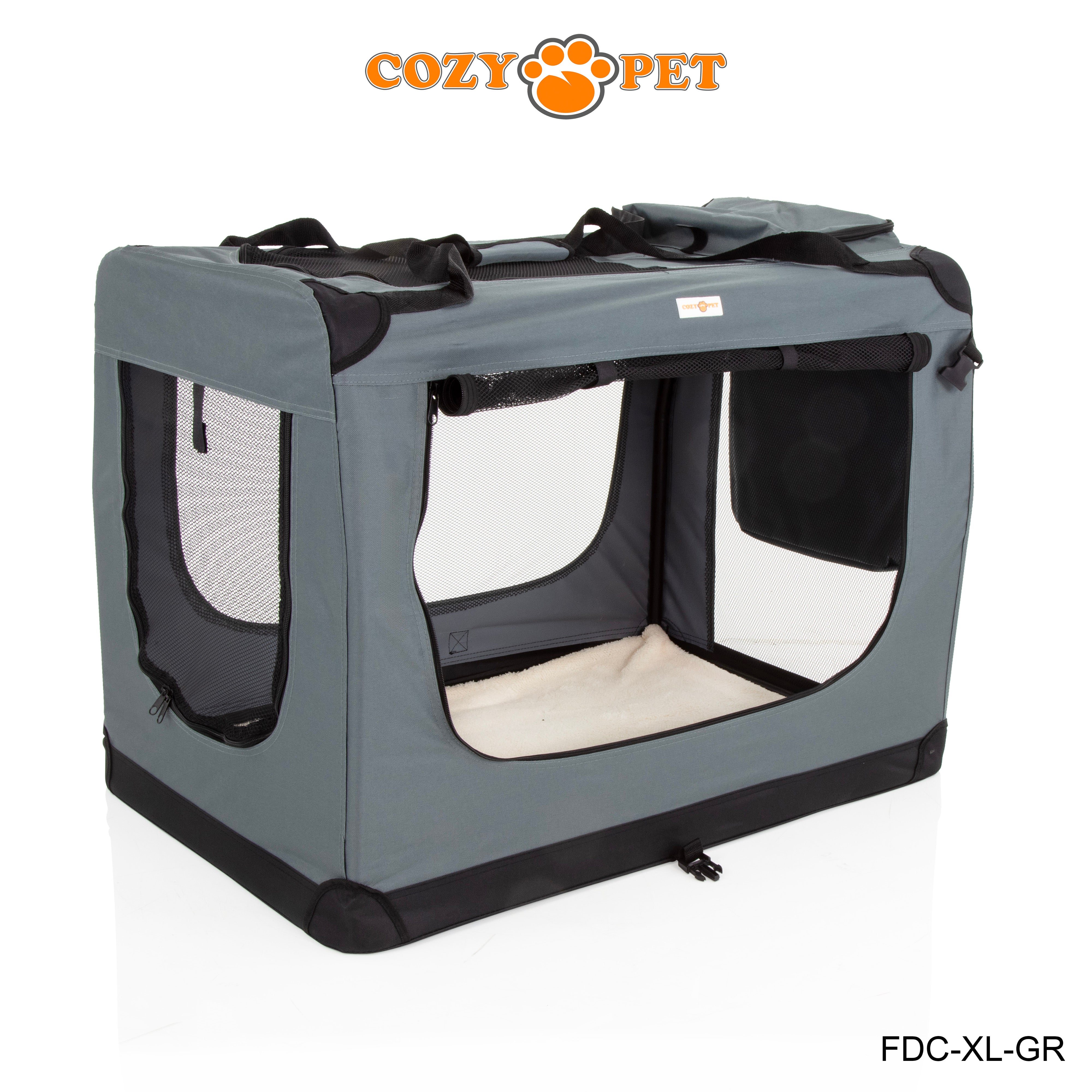 Fabric Dog Crate 90cm Grey by Cozy Pet Puppy Carrier Cat Travel Cage R