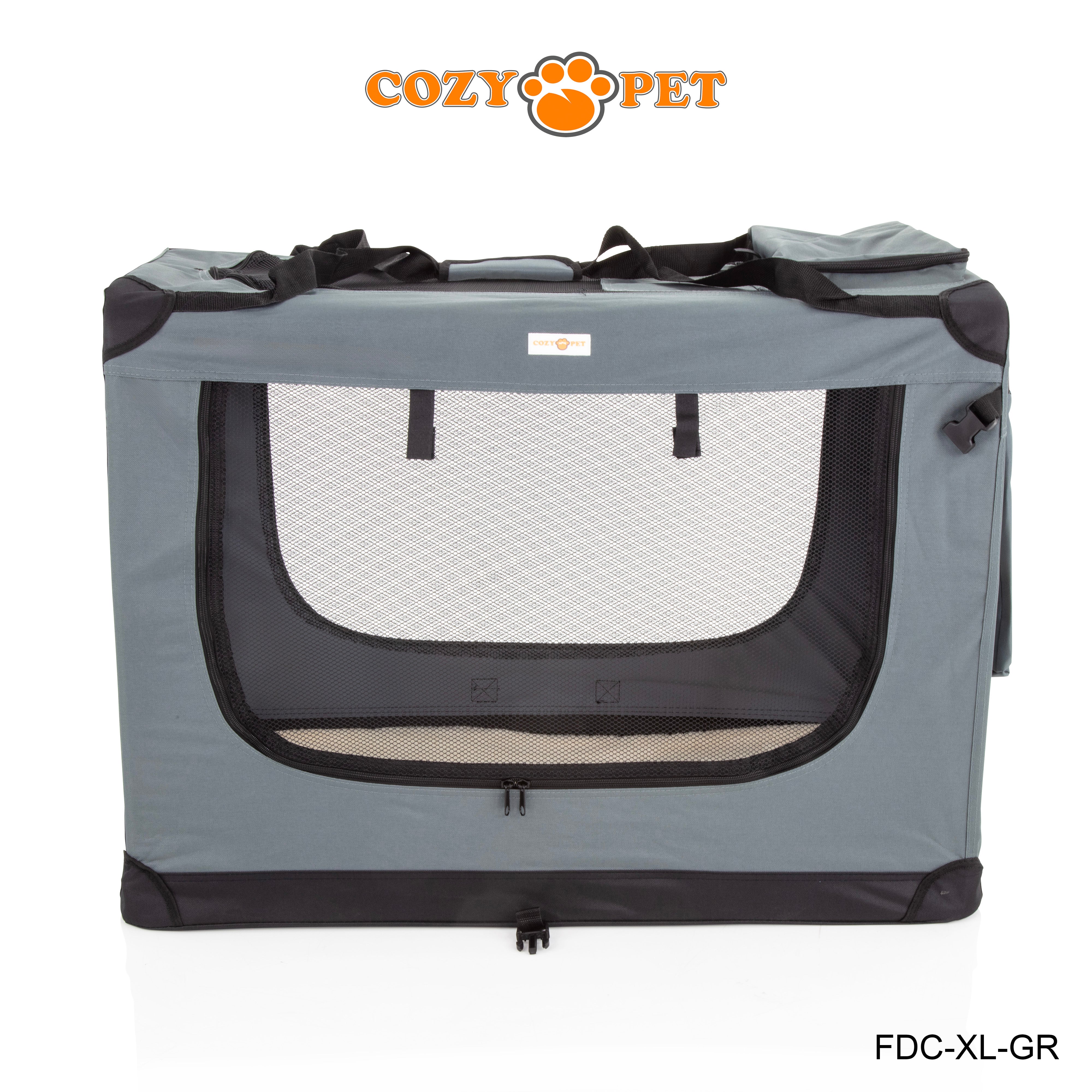 Fabric Dog Crate 90cm Grey by Cozy Pet Puppy Carrier Cat Travel Cage Rabbit Model: FDC-XL-GR