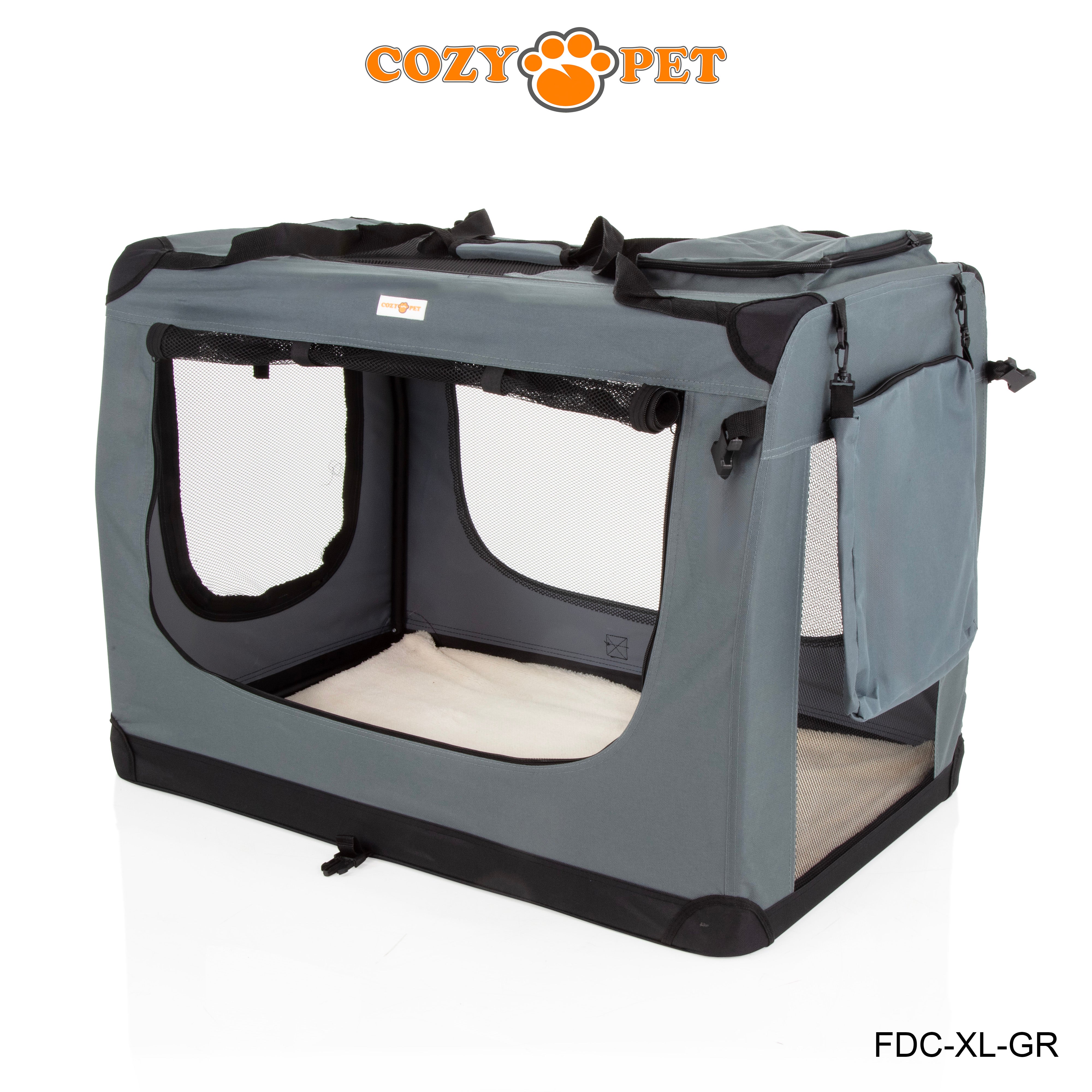 Fabric Dog Crate 90cm Grey by Cozy Pet Puppy Carrier Cat Travel Cage Rabbit Model: FDC-XL-GR