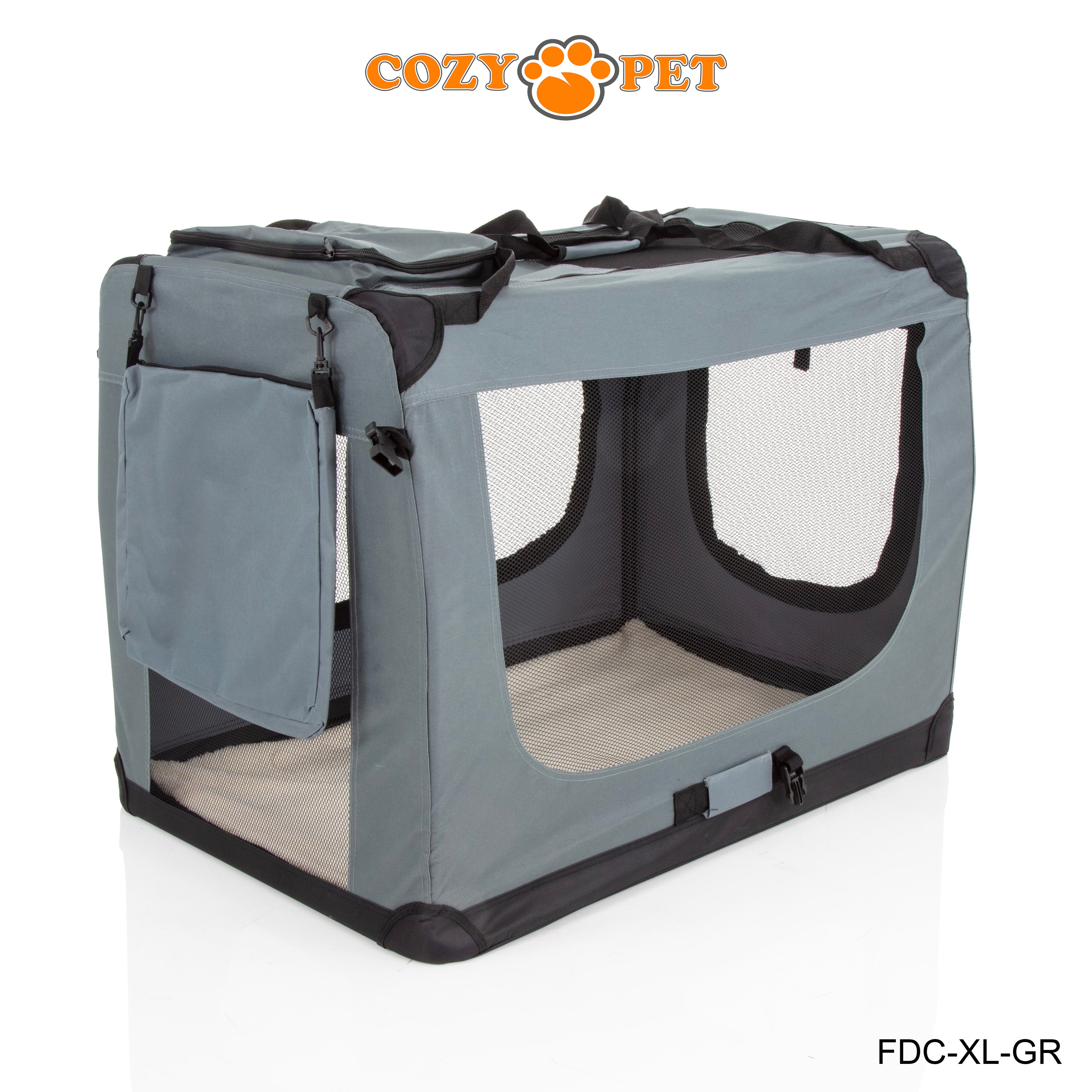 Fabric Dog Crate 90cm Grey by Cozy Pet Puppy Carrier Cat Travel Cage Rabbit Model: FDC-XL-GR