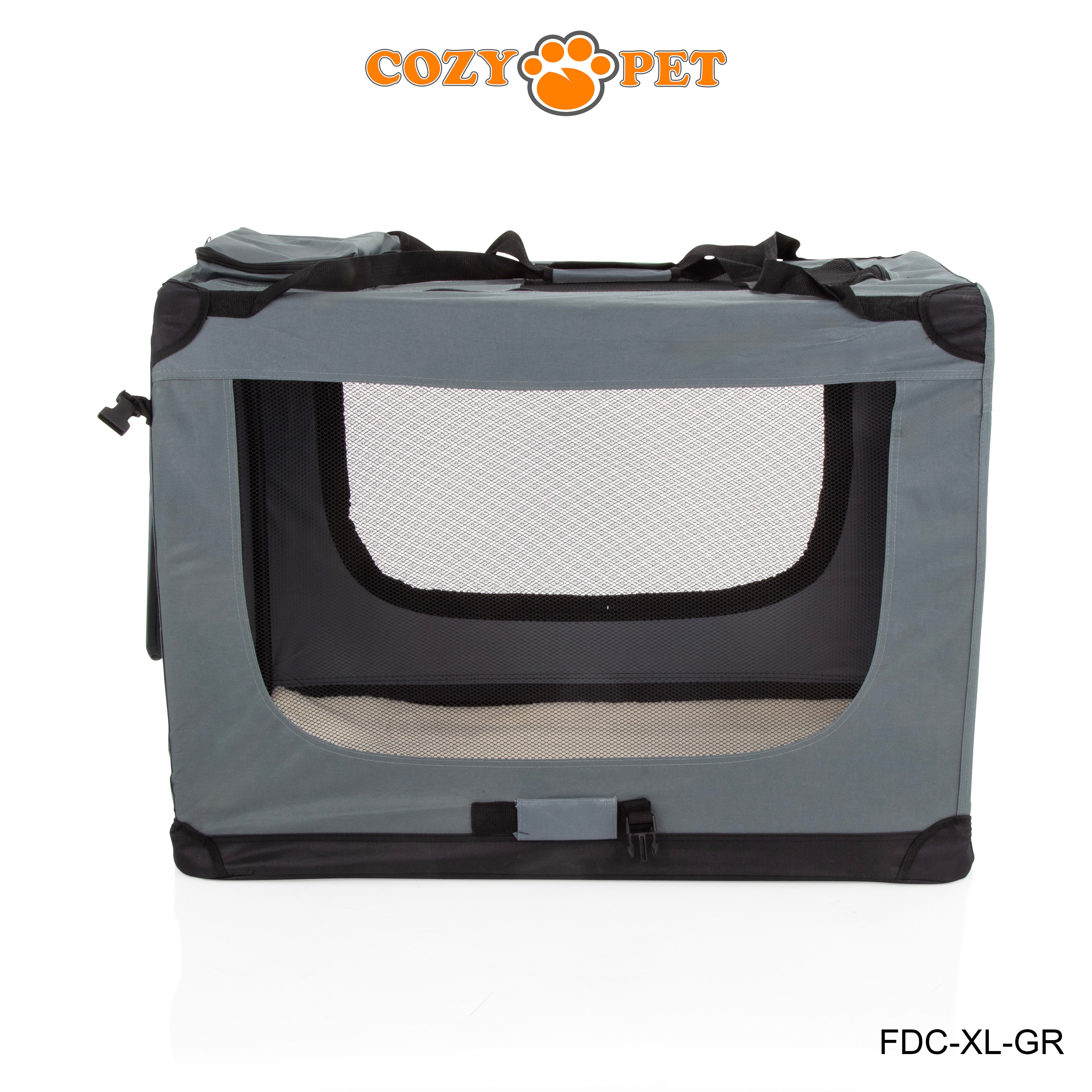 Fabric Dog Crate 90cm Grey by Cozy Pet Puppy Carrier Cat Travel Cage Rabbit Model: FDC-XL-GR
