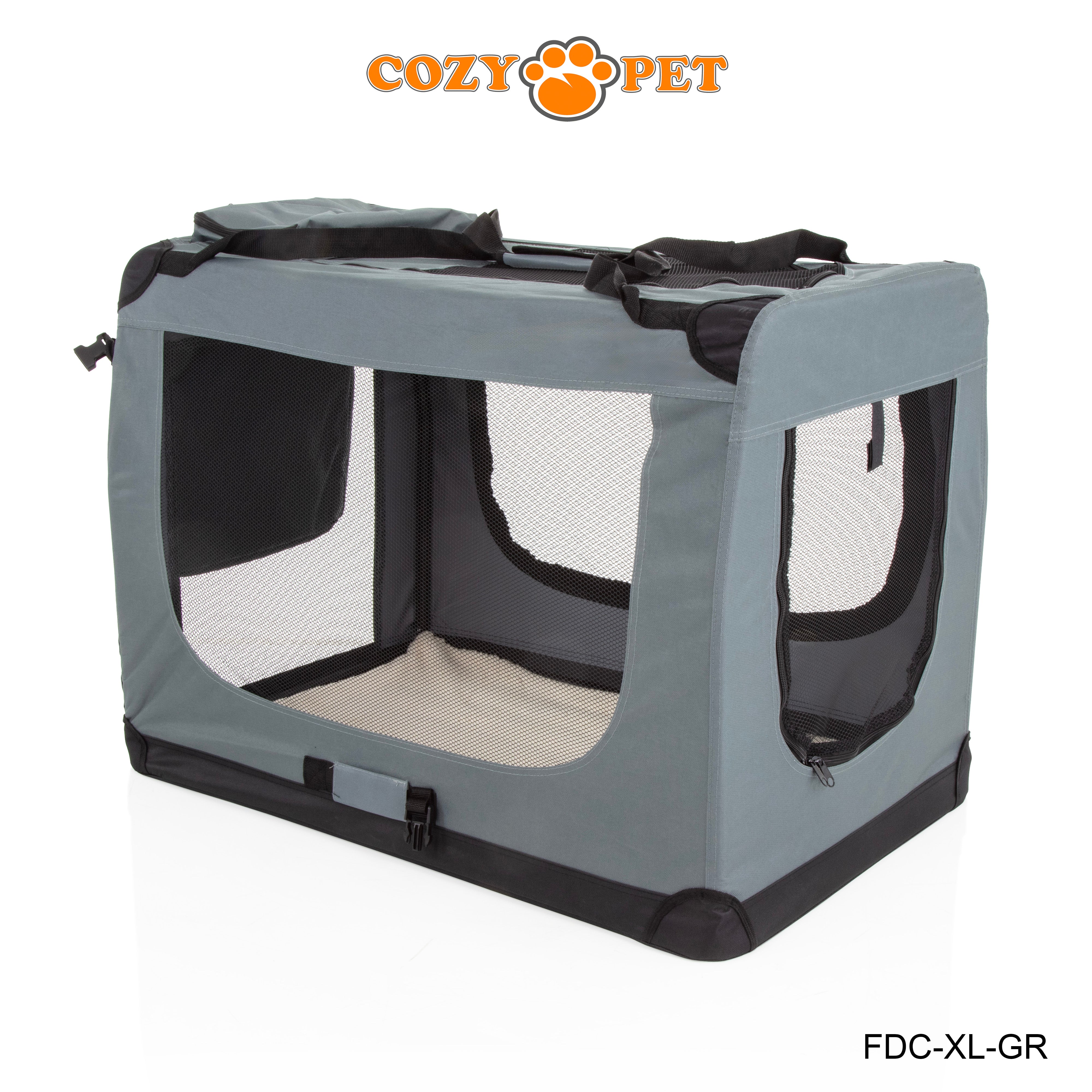 Fabric Dog Crate 90cm Grey by Cozy Pet Puppy Carrier Cat Travel Cage Rabbit Model: FDC-XL-GR
