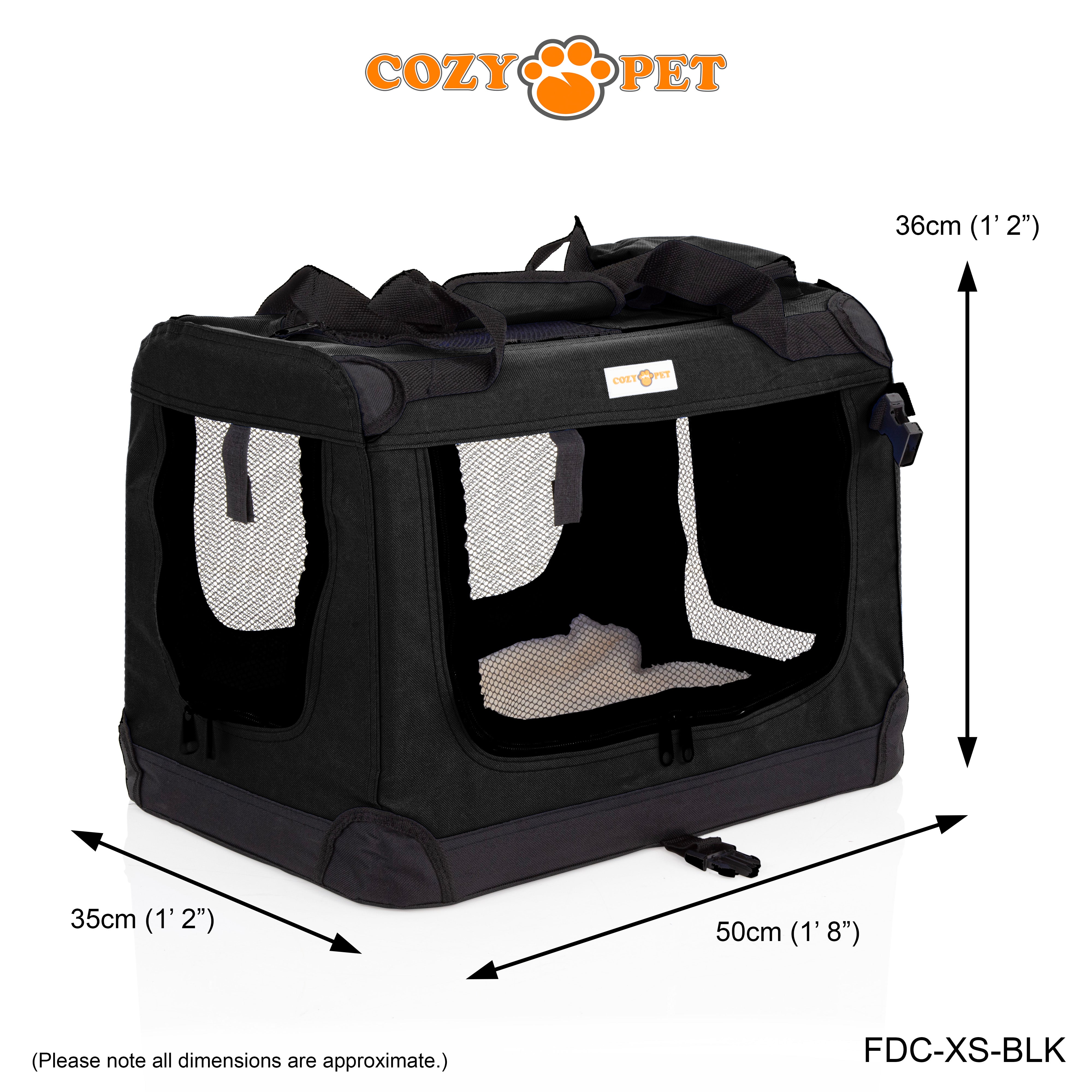 Fabric Dog Crate 50cm Black by Cozy Pet Puppy Carrier Cat Travel Cage Rabbit Model: FDC-XS-BLK - RET - Customer Return 30% Discount.